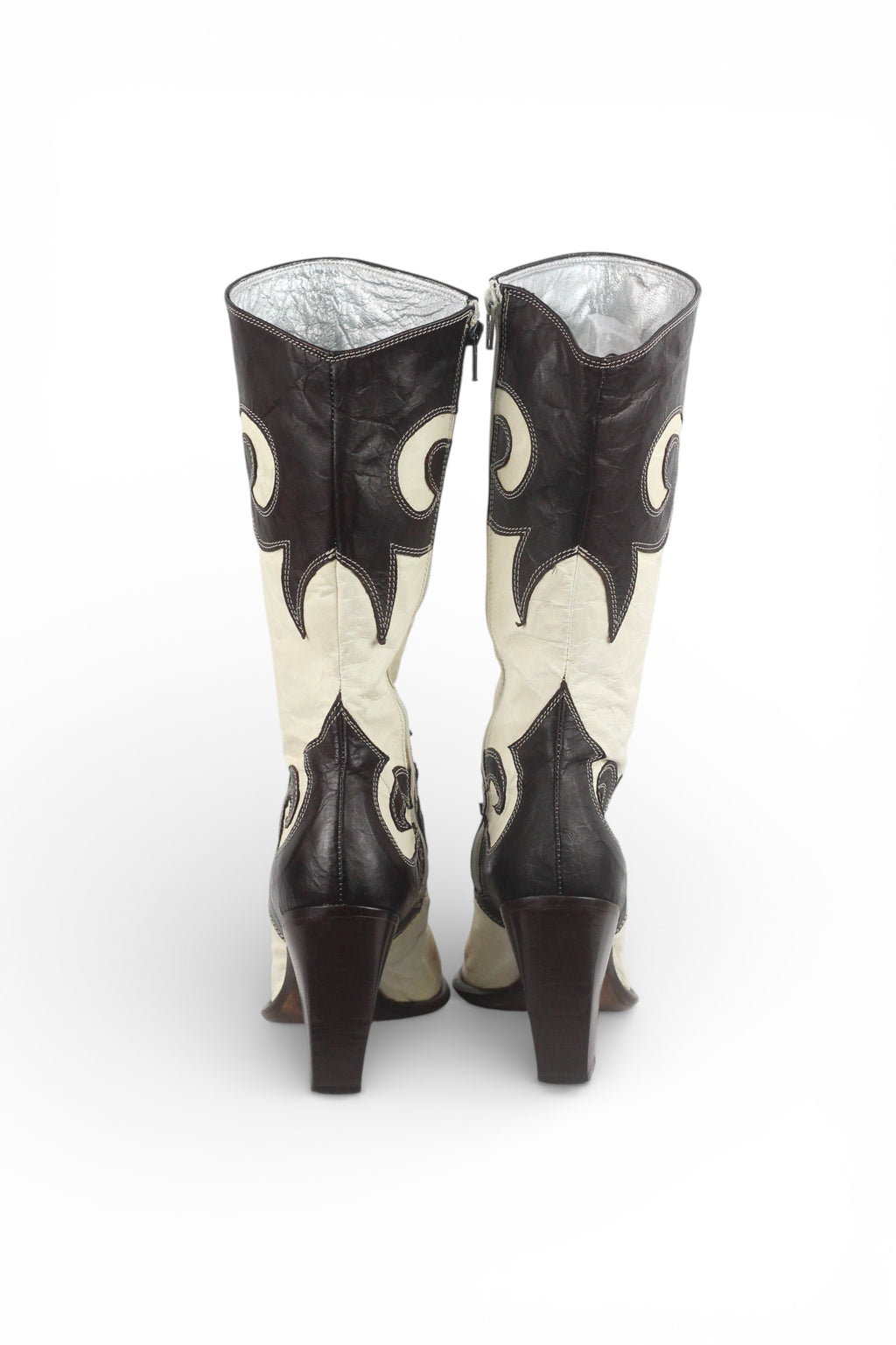 Cowboy Pointed-Toe Crinkled Leather-Look Boots