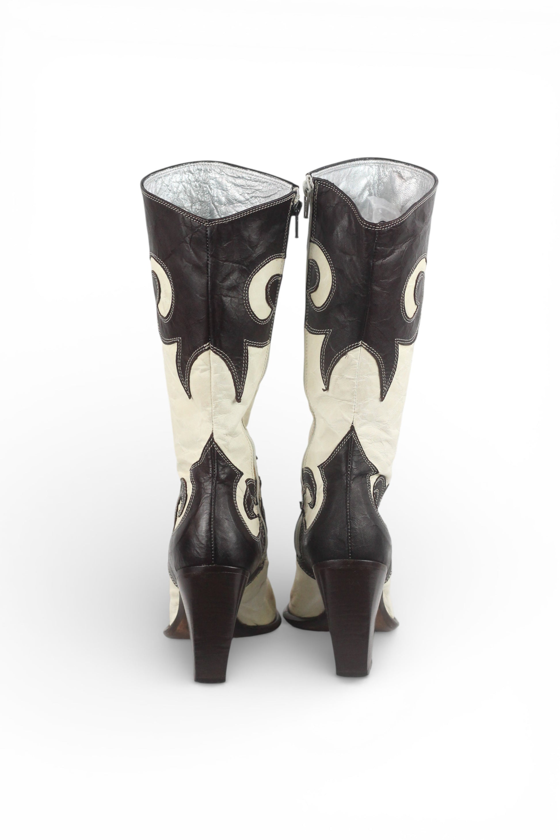Cowboy Pointed-Toe Crinkled Leather-Look Boots