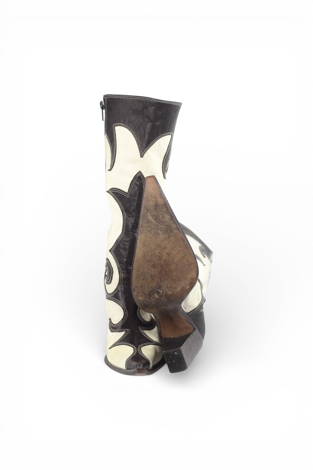 Cowboy Pointed-Toe Crinkled Leather-Look Boots