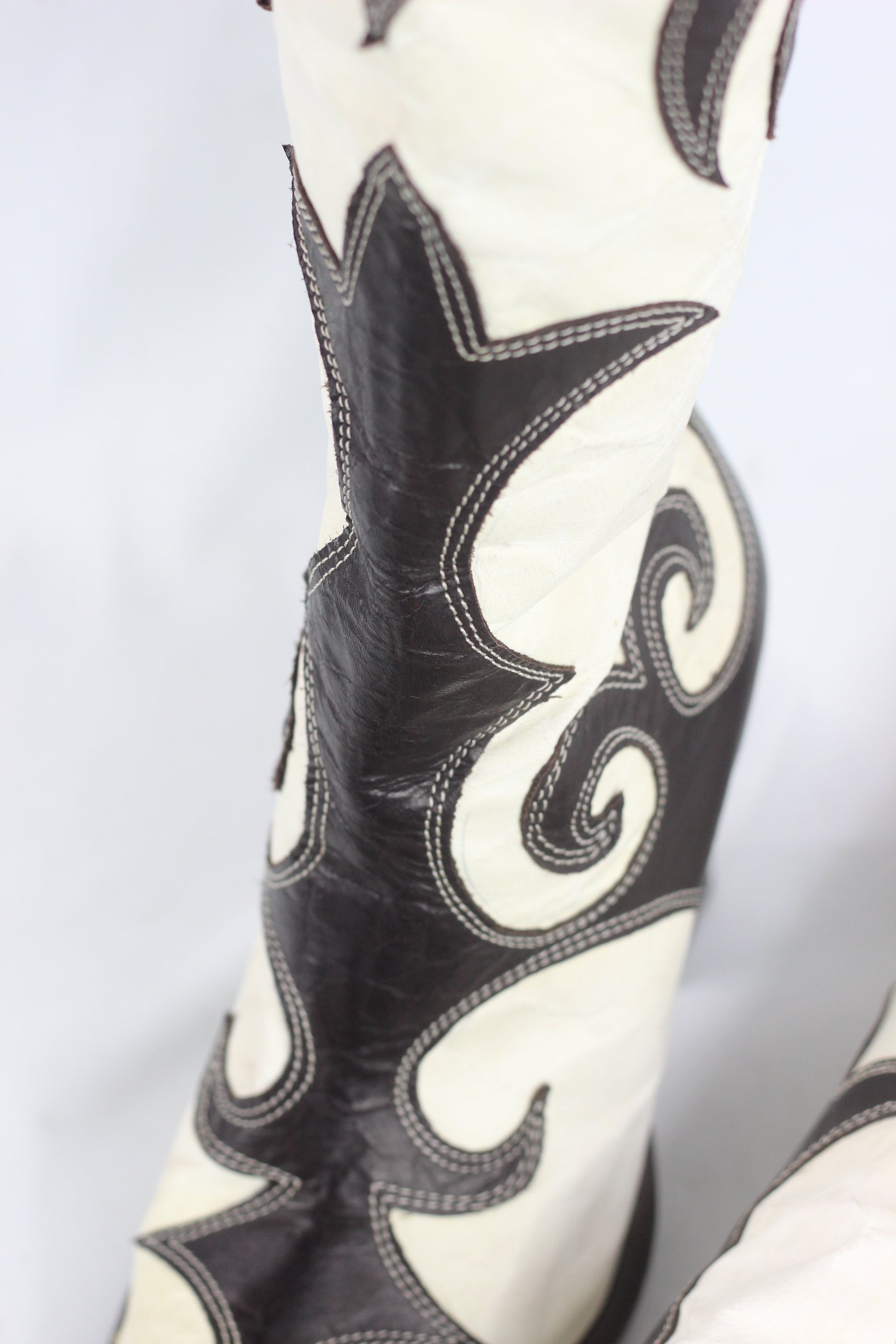 Cowboy Pointed-Toe Crinkled Leather-Look Boots