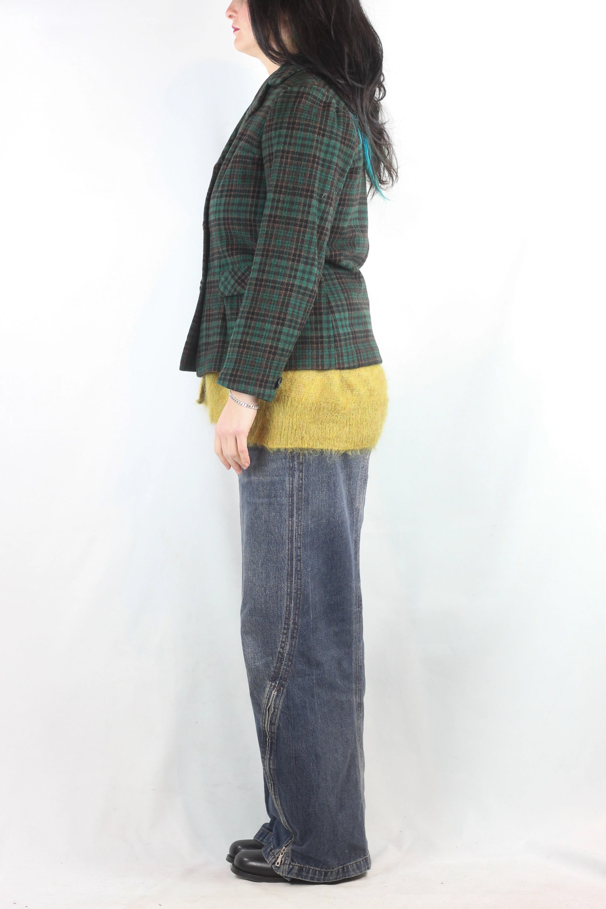 Green Check Cropped Blazer