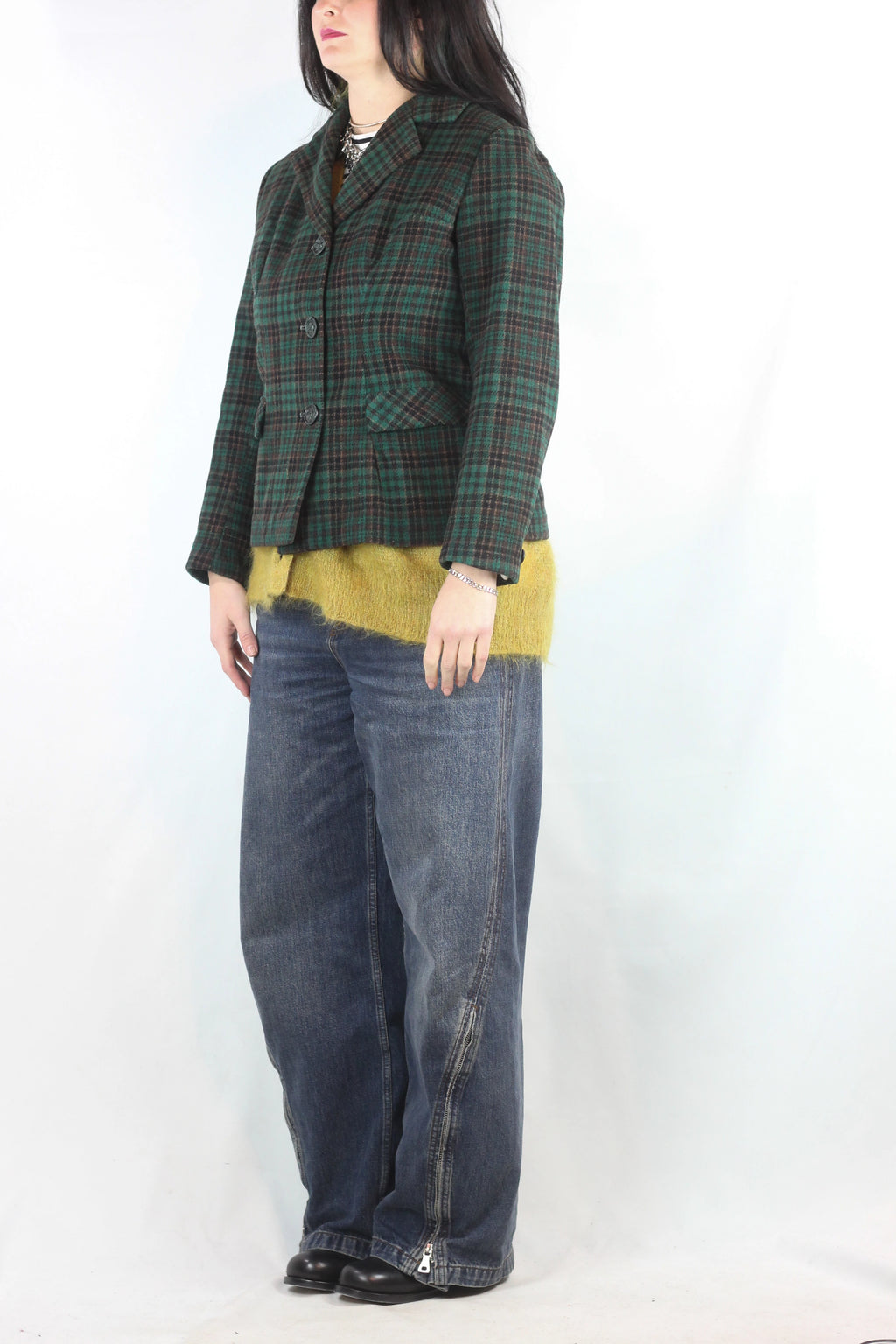 Green Check Cropped Blazer