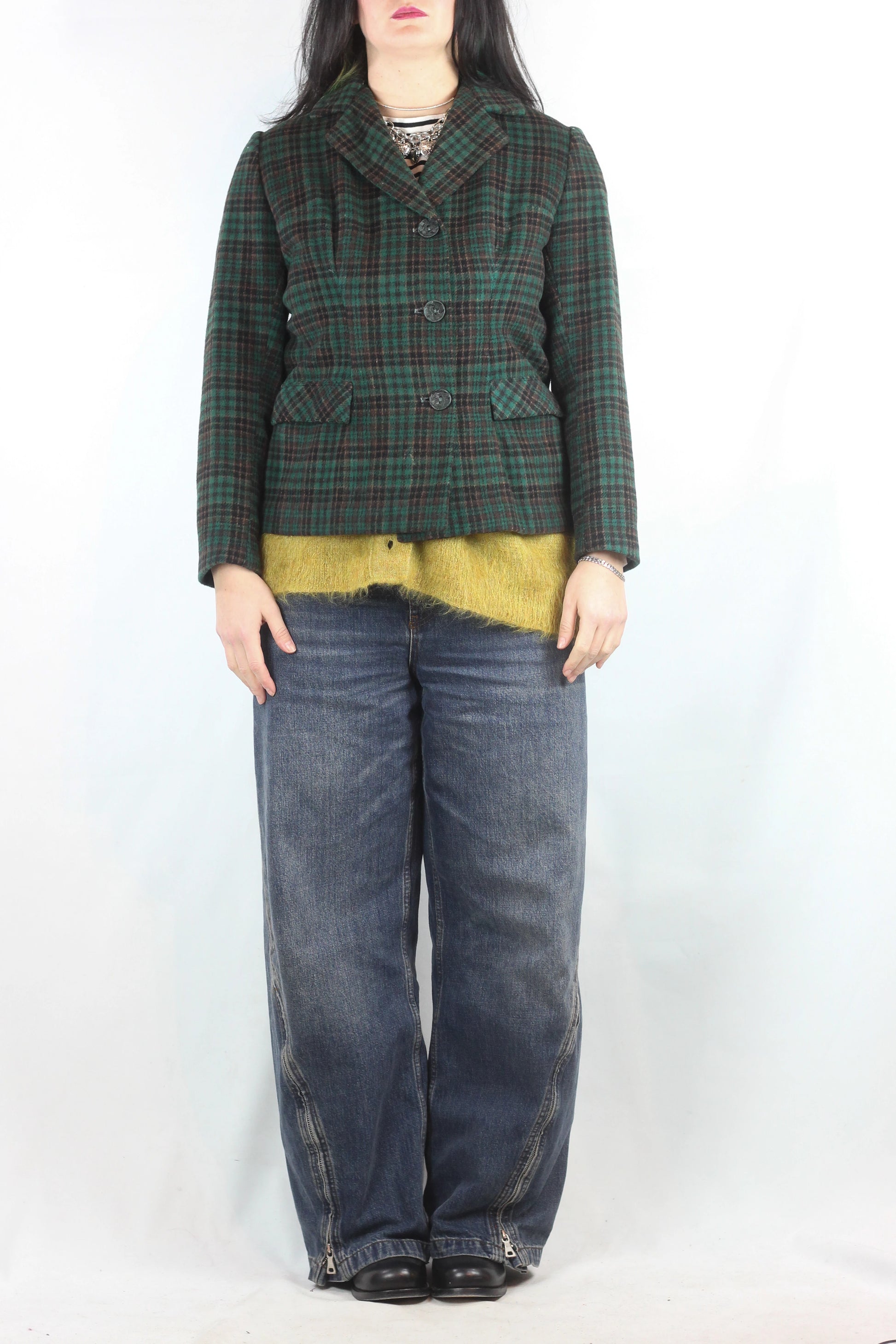 Green Check Cropped Blazer