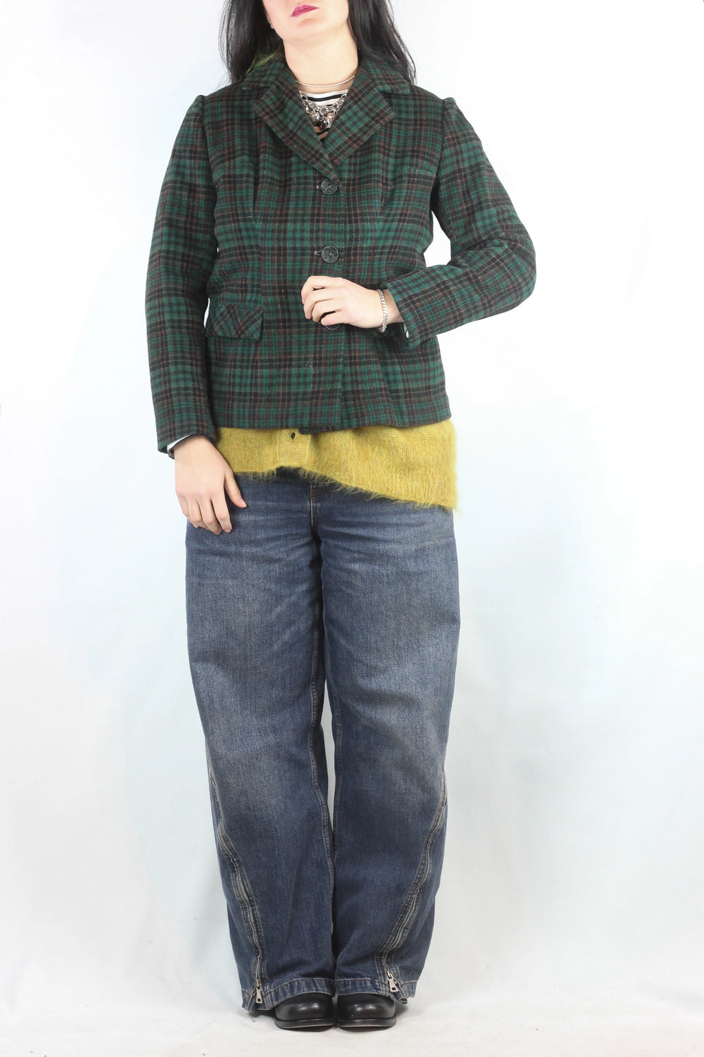 Green Check Cropped Blazer