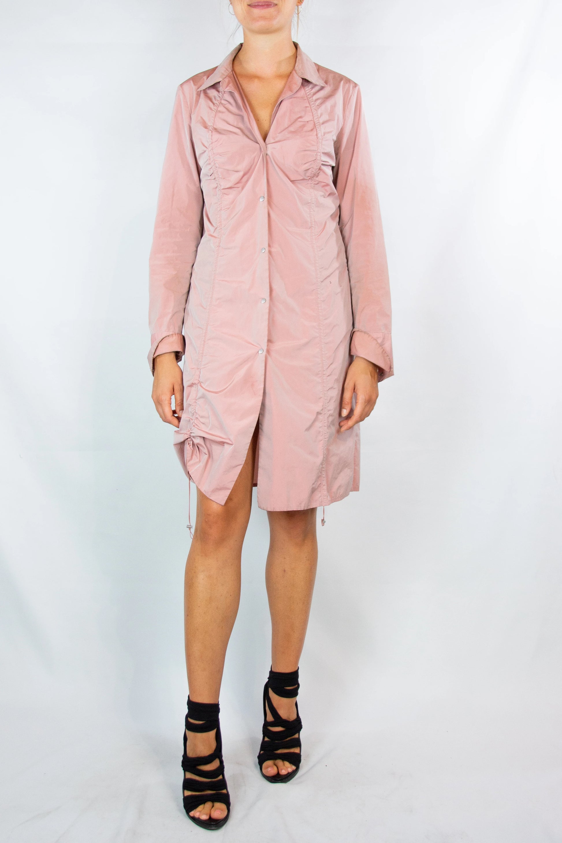 Pink Ruched Chemisier Dress