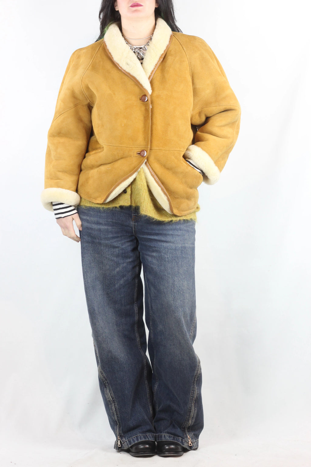 Mustard Shearling Jacket with Cream Mouton Lining