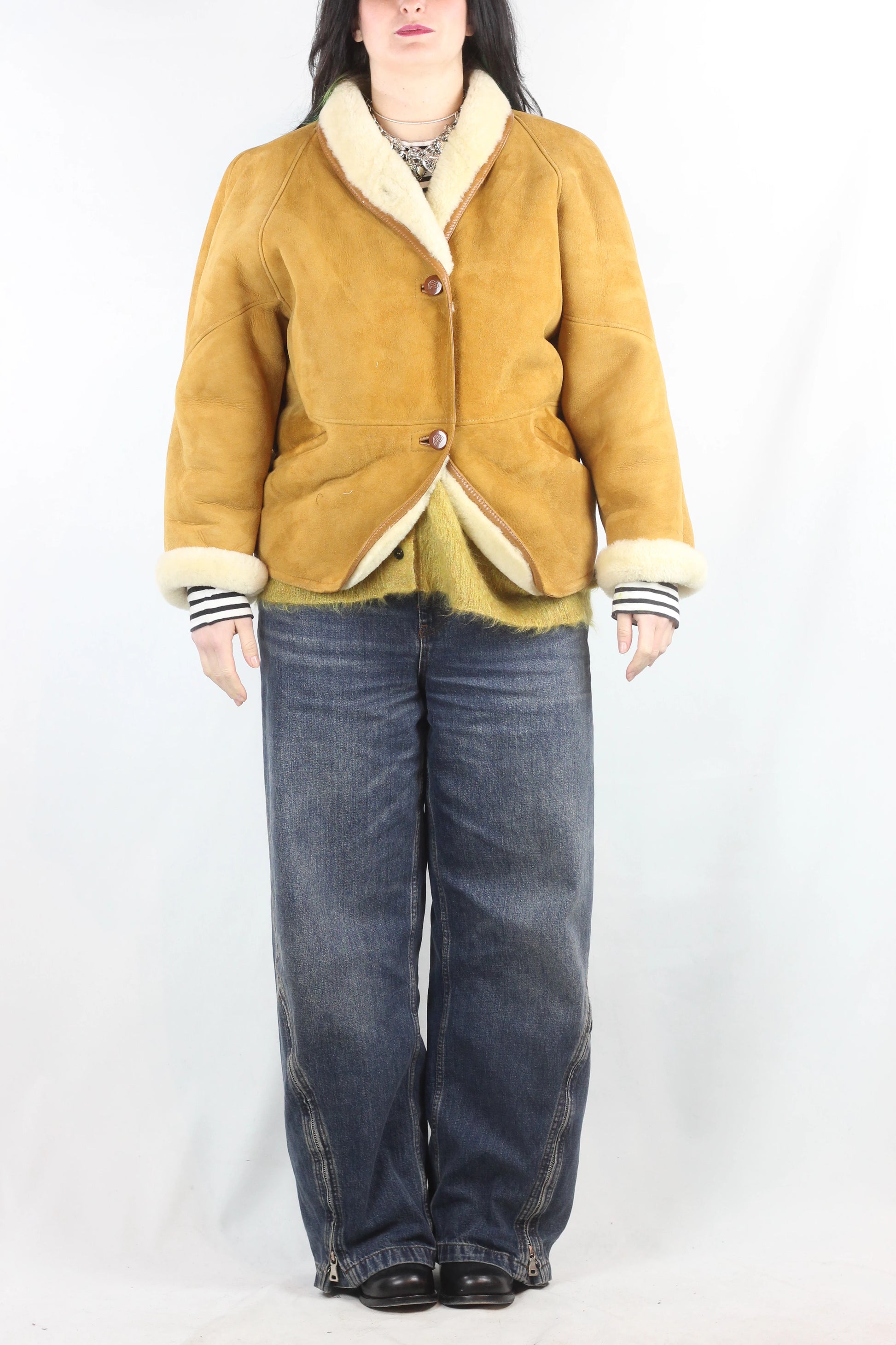 Mustard Shearling Jacket with Cream Mouton Lining