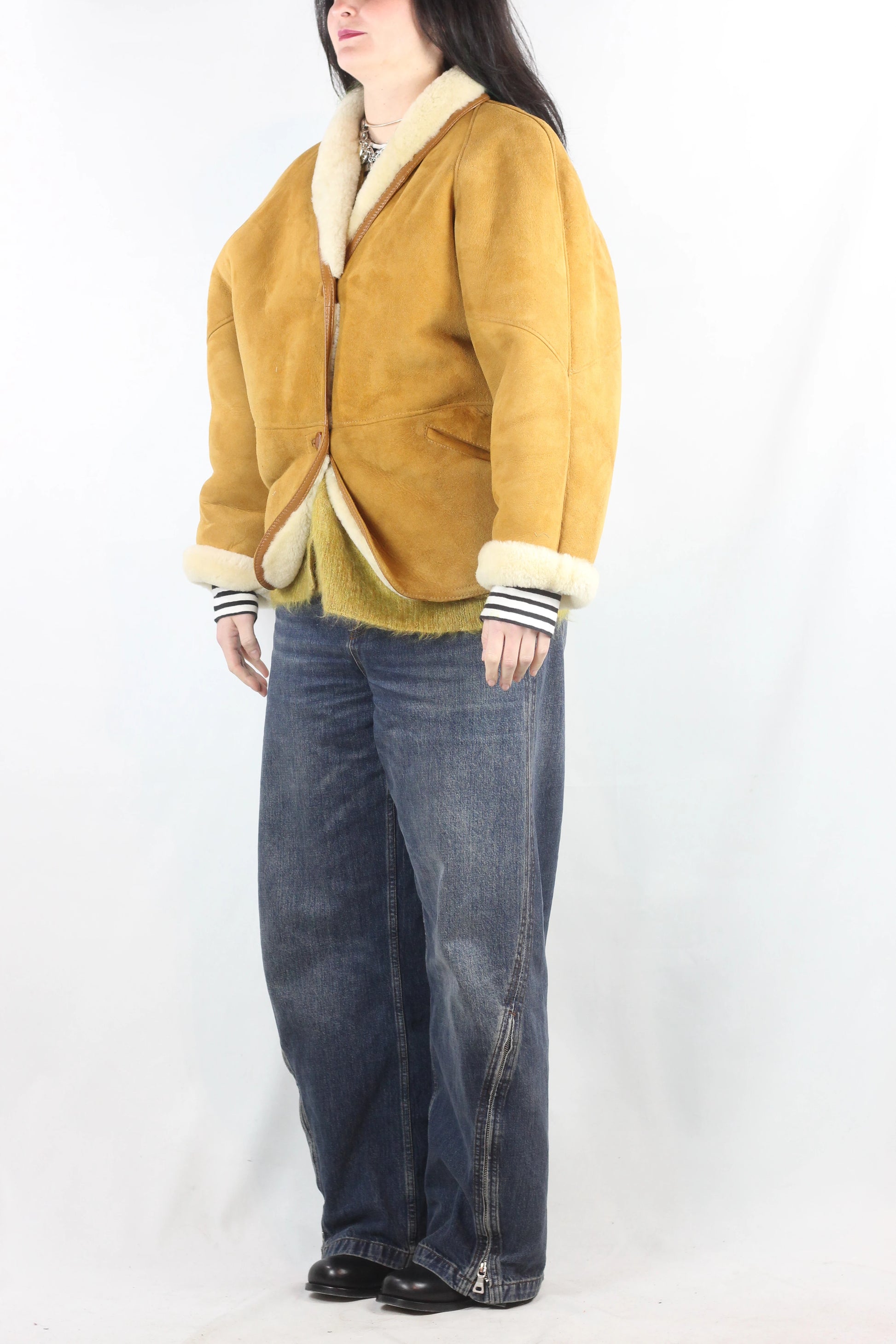 Mustard Shearling Jacket with Cream Mouton Lining