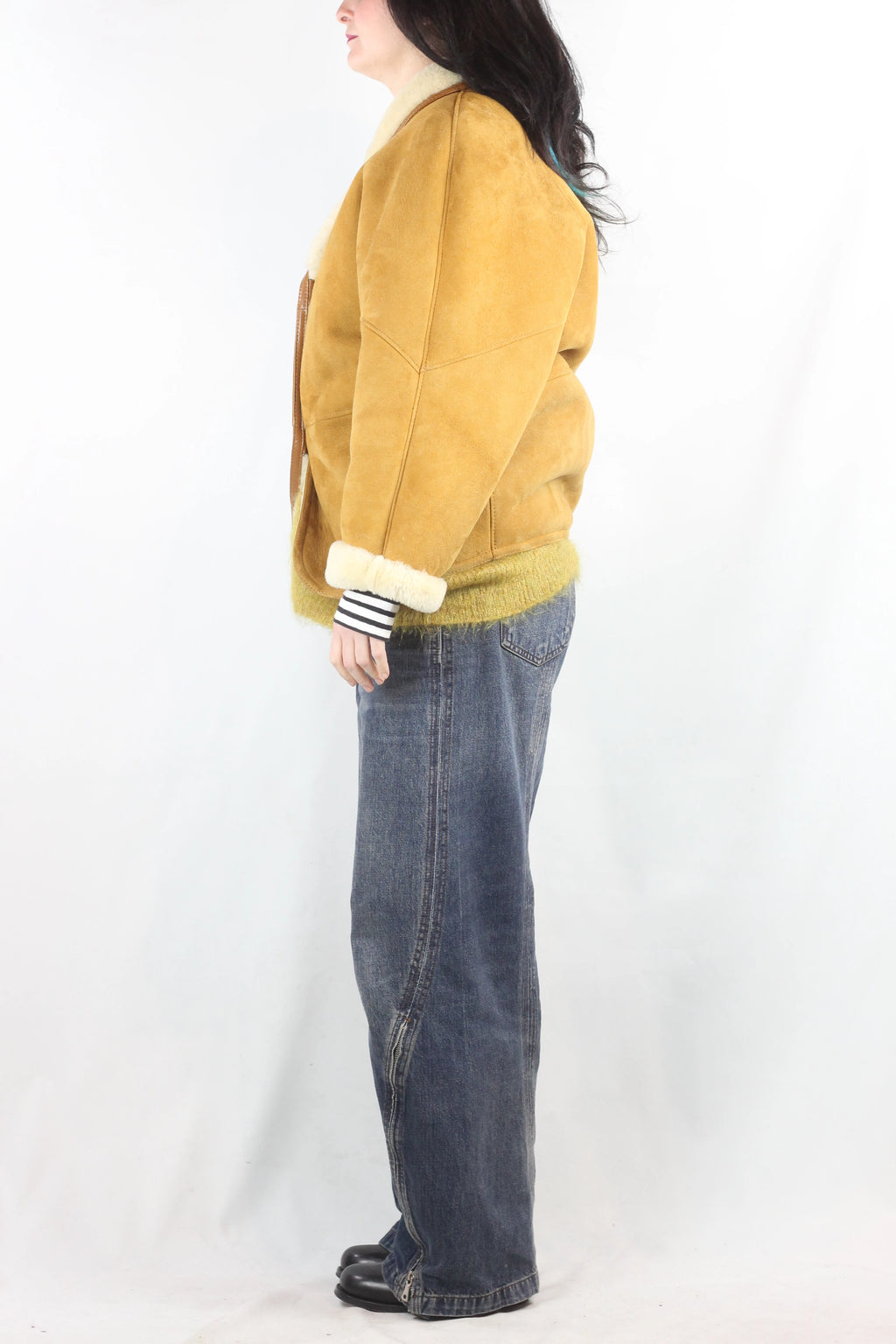 Mustard Shearling Jacket with Cream Mouton Lining