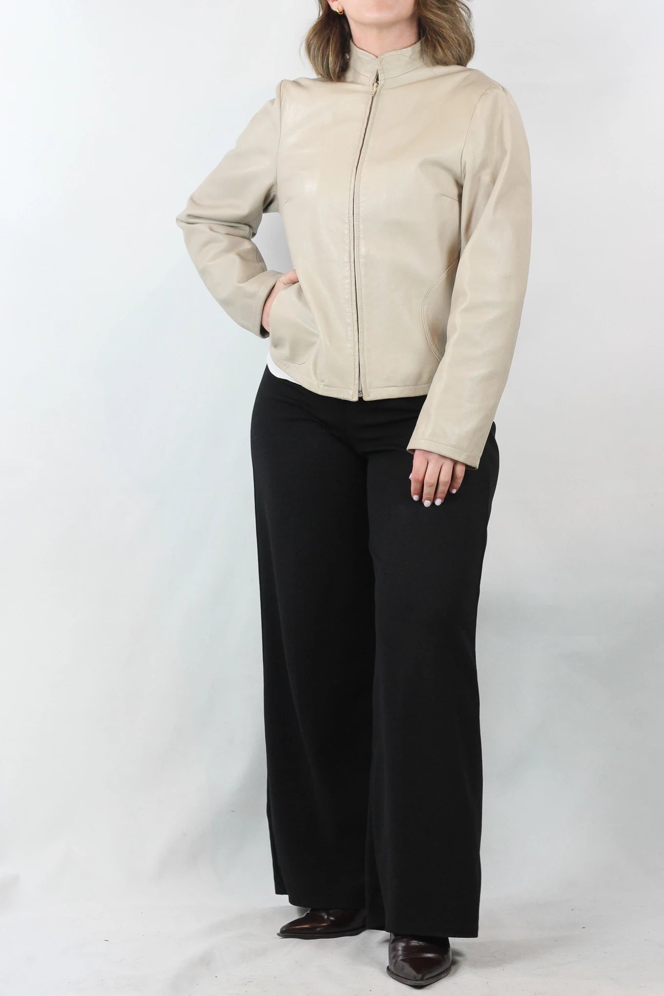 Cream Leather Biker Jacket