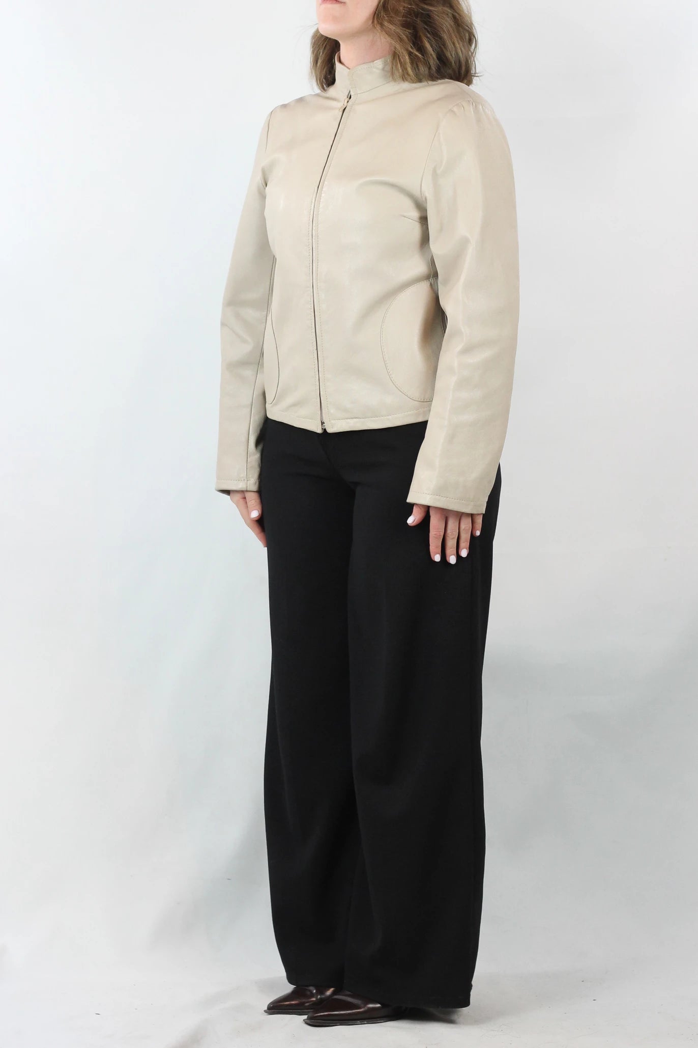 Cream Leather Biker Jacket