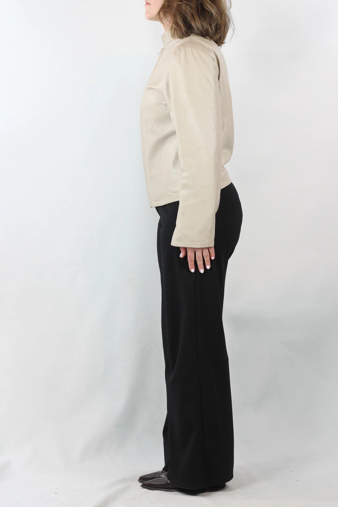 Cream Leather Biker Jacket