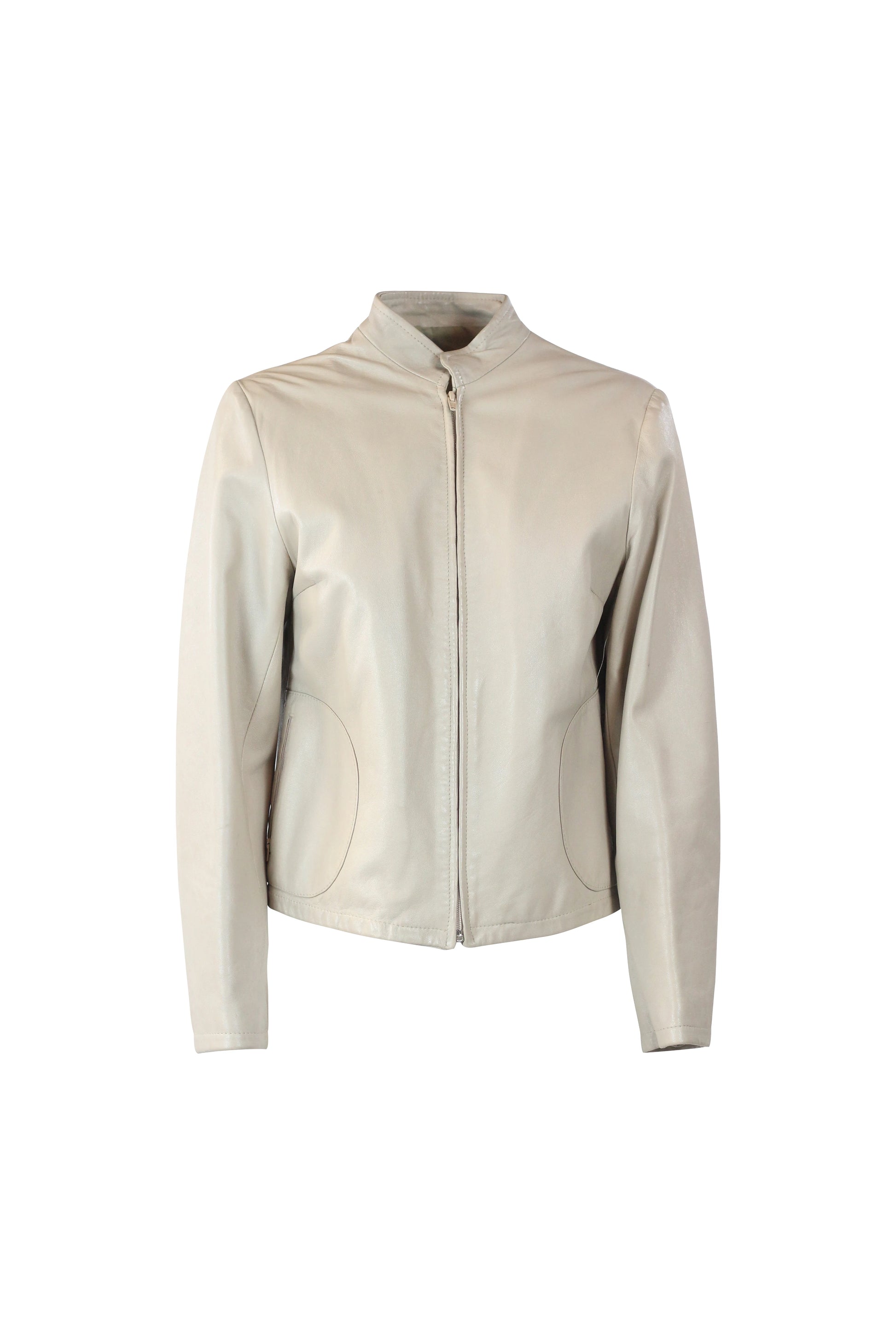 Cream Leather Biker Jacket