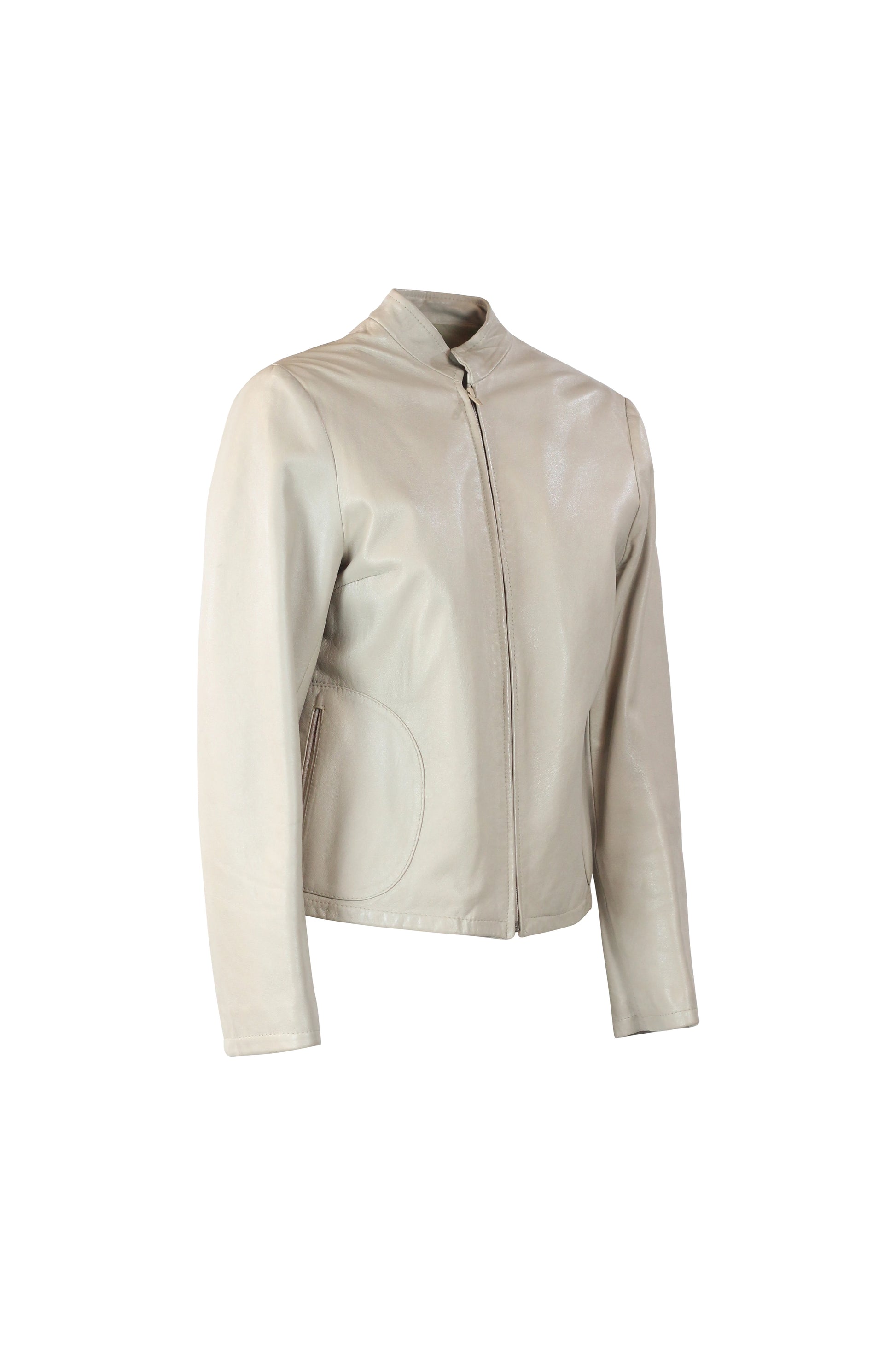 Cream Leather Biker Jacket