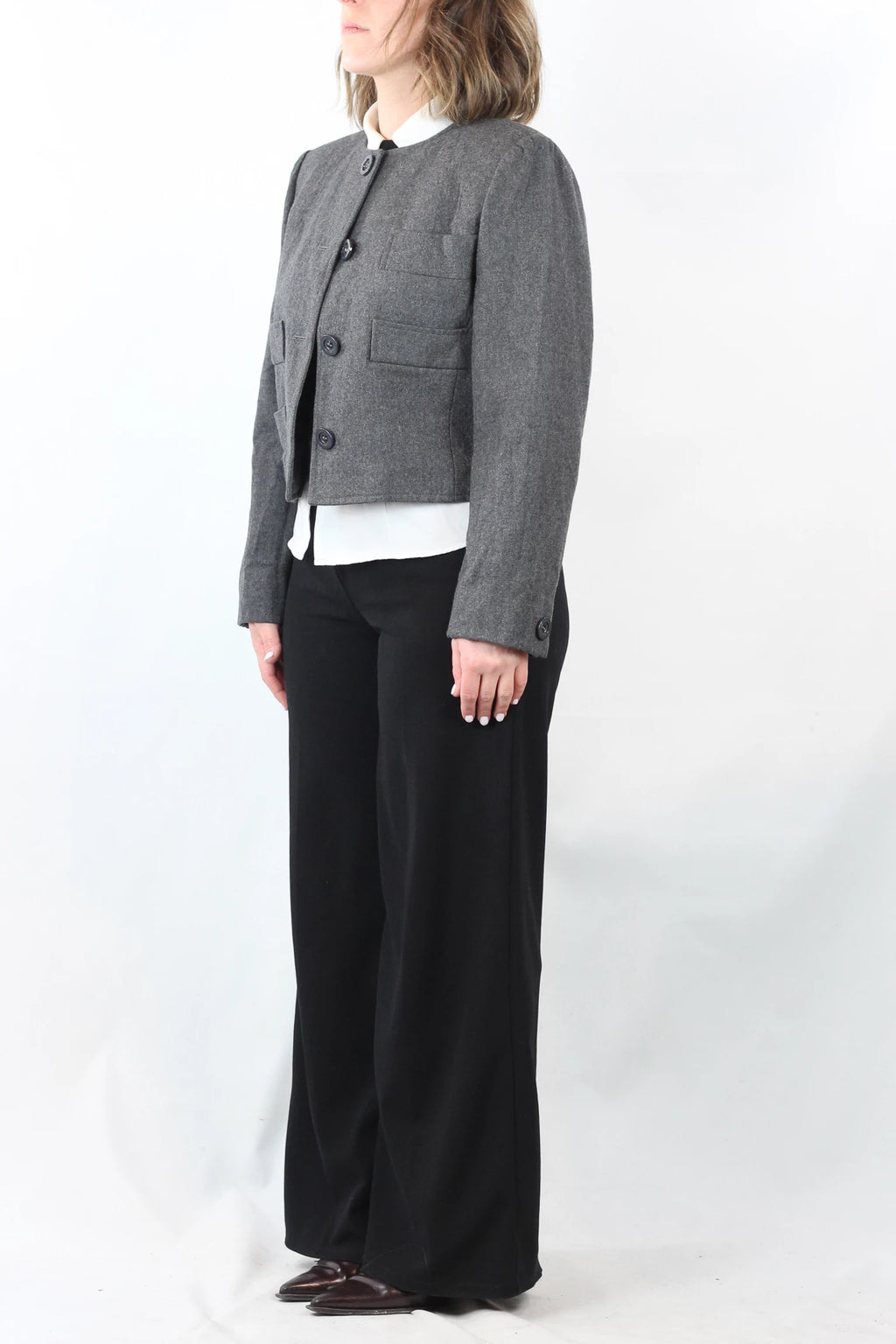 Grey Wool Cropped Jacket with Boxy Fit