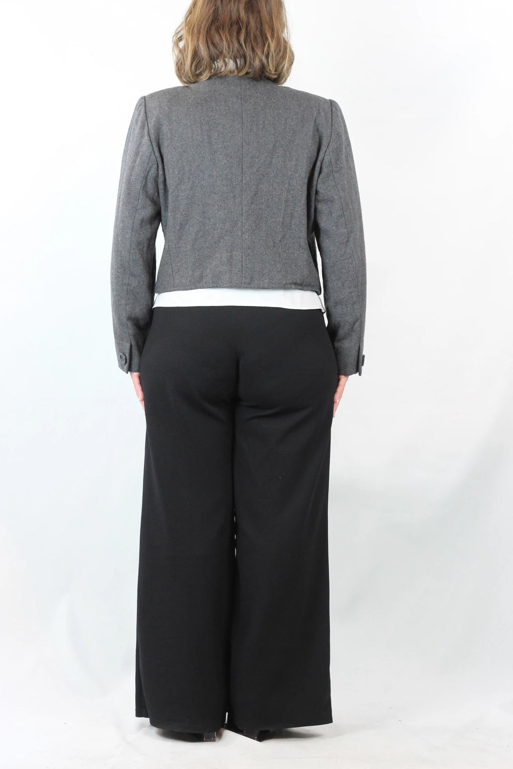 Grey Wool Cropped Jacket with Boxy Fit