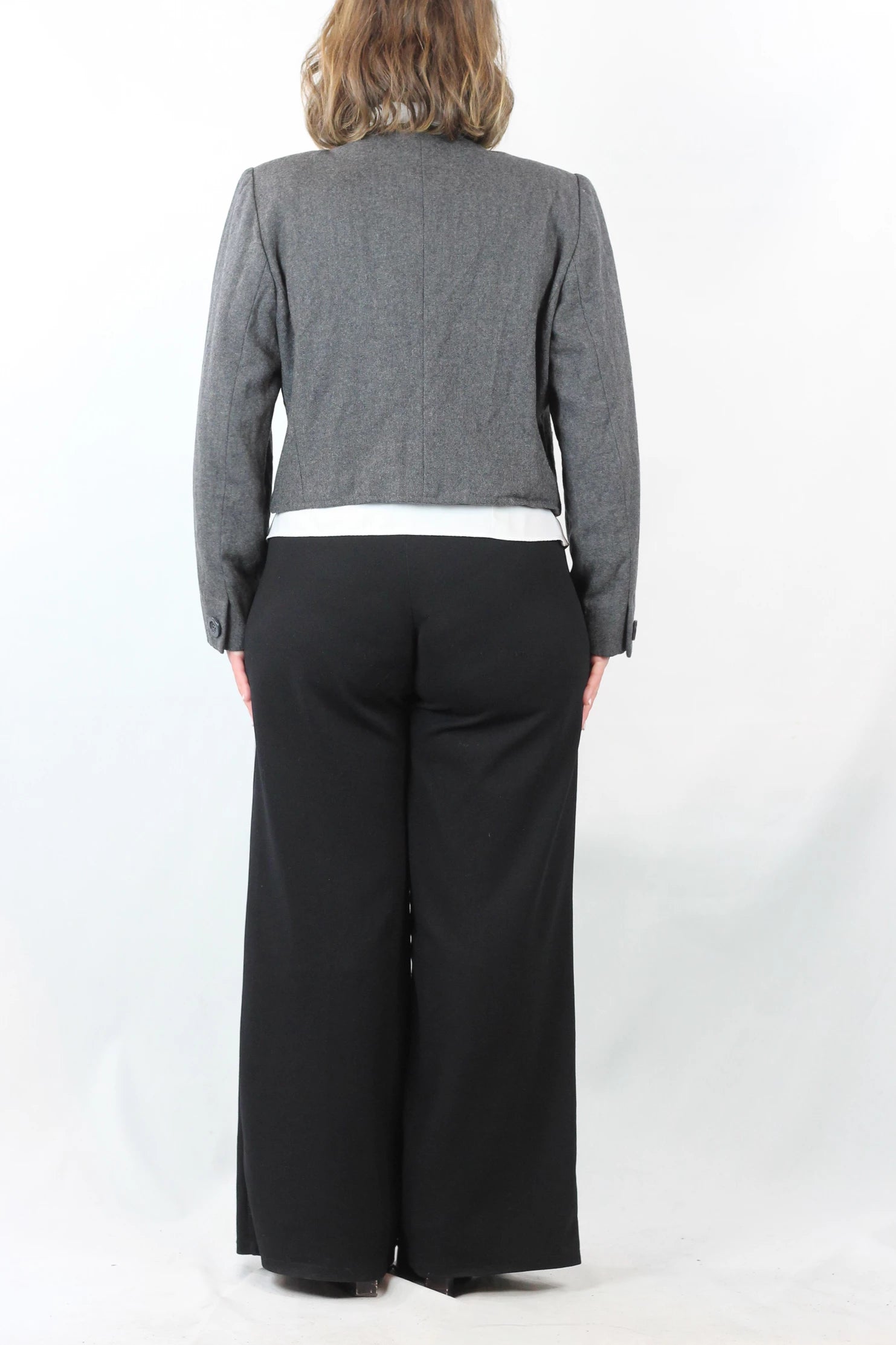 Grey Wool Cropped Jacket with Boxy Fit