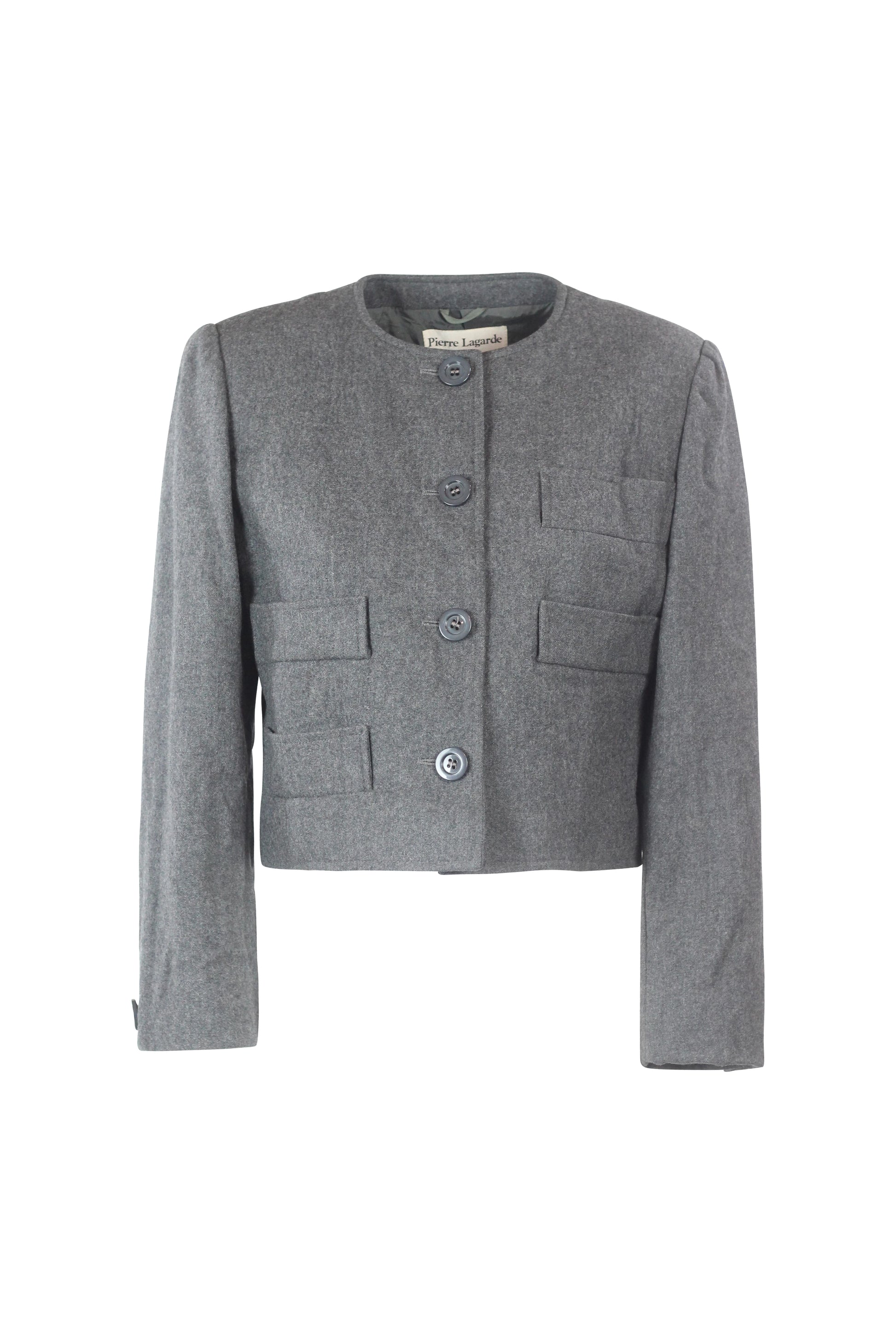 Grey Wool Cropped Jacket with Boxy Fit