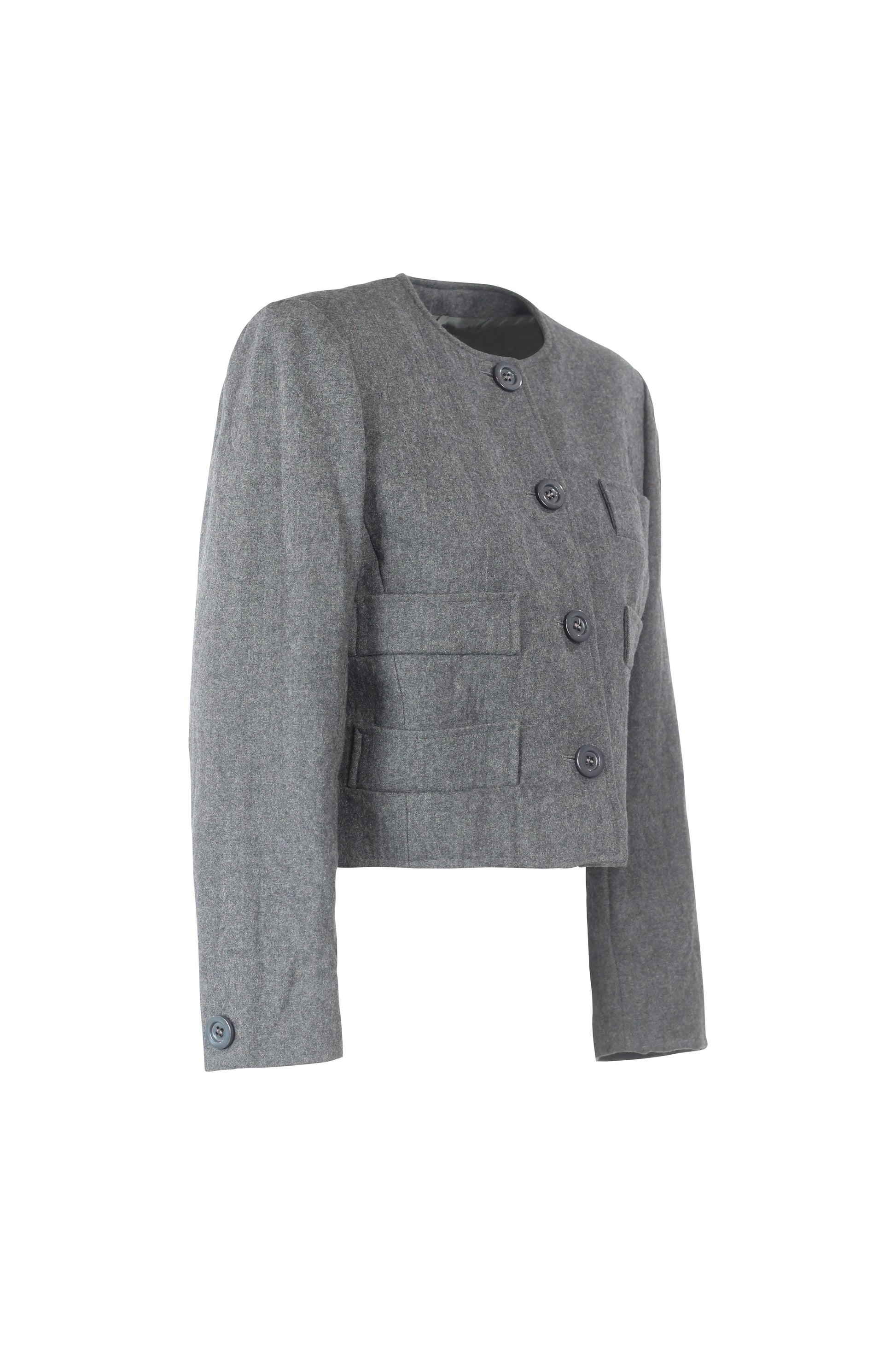 Grey Wool Cropped Jacket with Boxy Fit