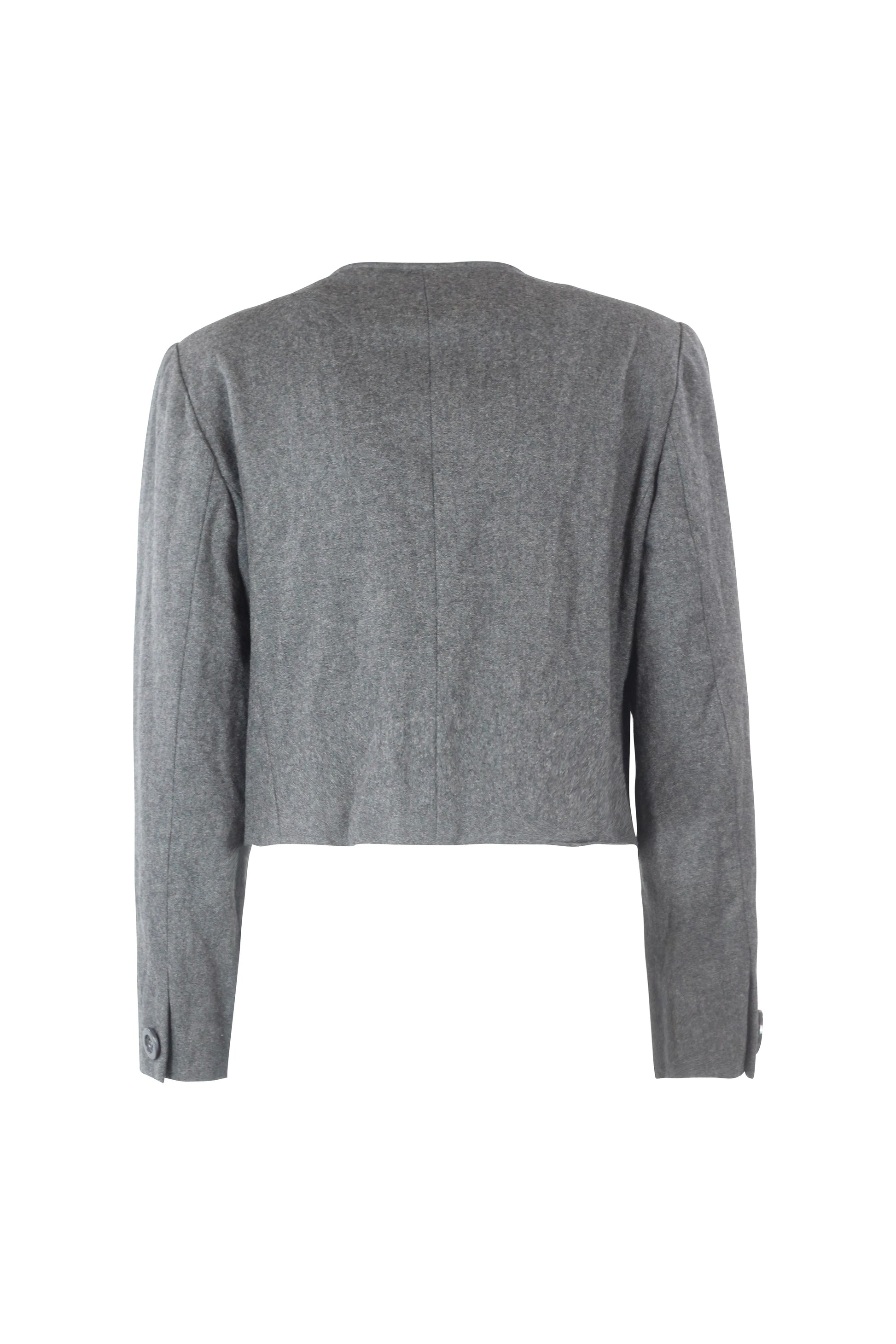 Grey Wool Cropped Jacket with Boxy Fit