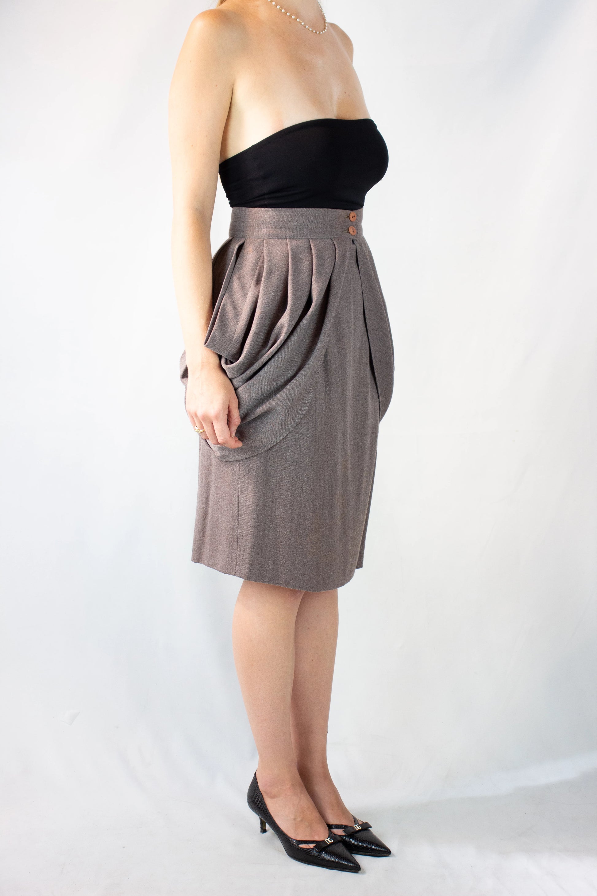 Wool Pencil Skirt with Peplum Belt Detail