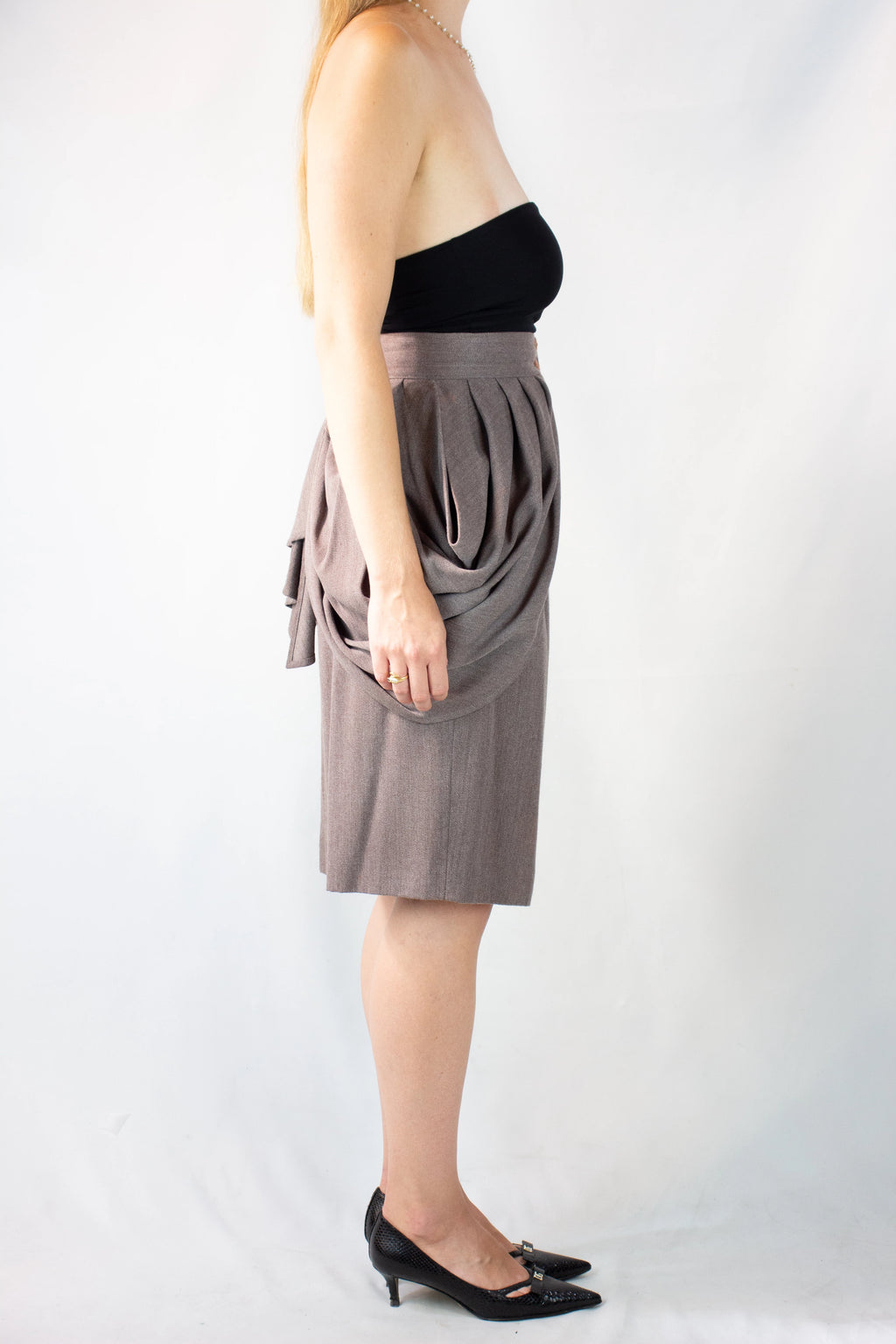 Wool Pencil Skirt with Peplum Belt Detail