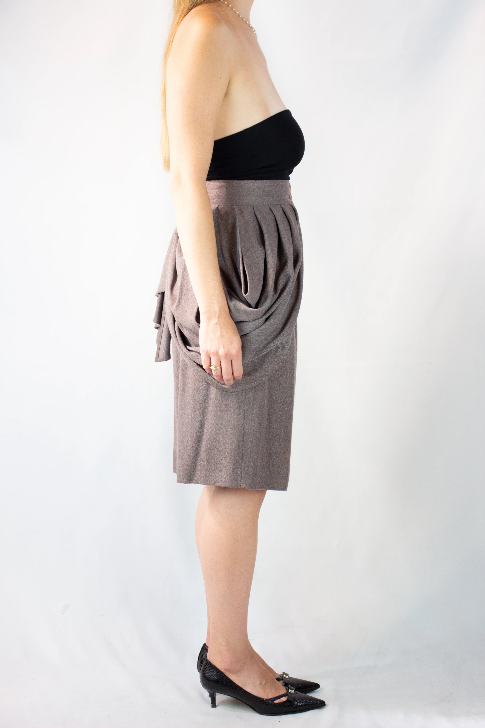 Wool Pencil Skirt with Peplum Belt Detail