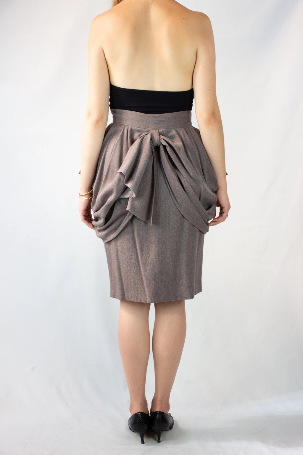 Wool Pencil Skirt with Peplum Belt Detail