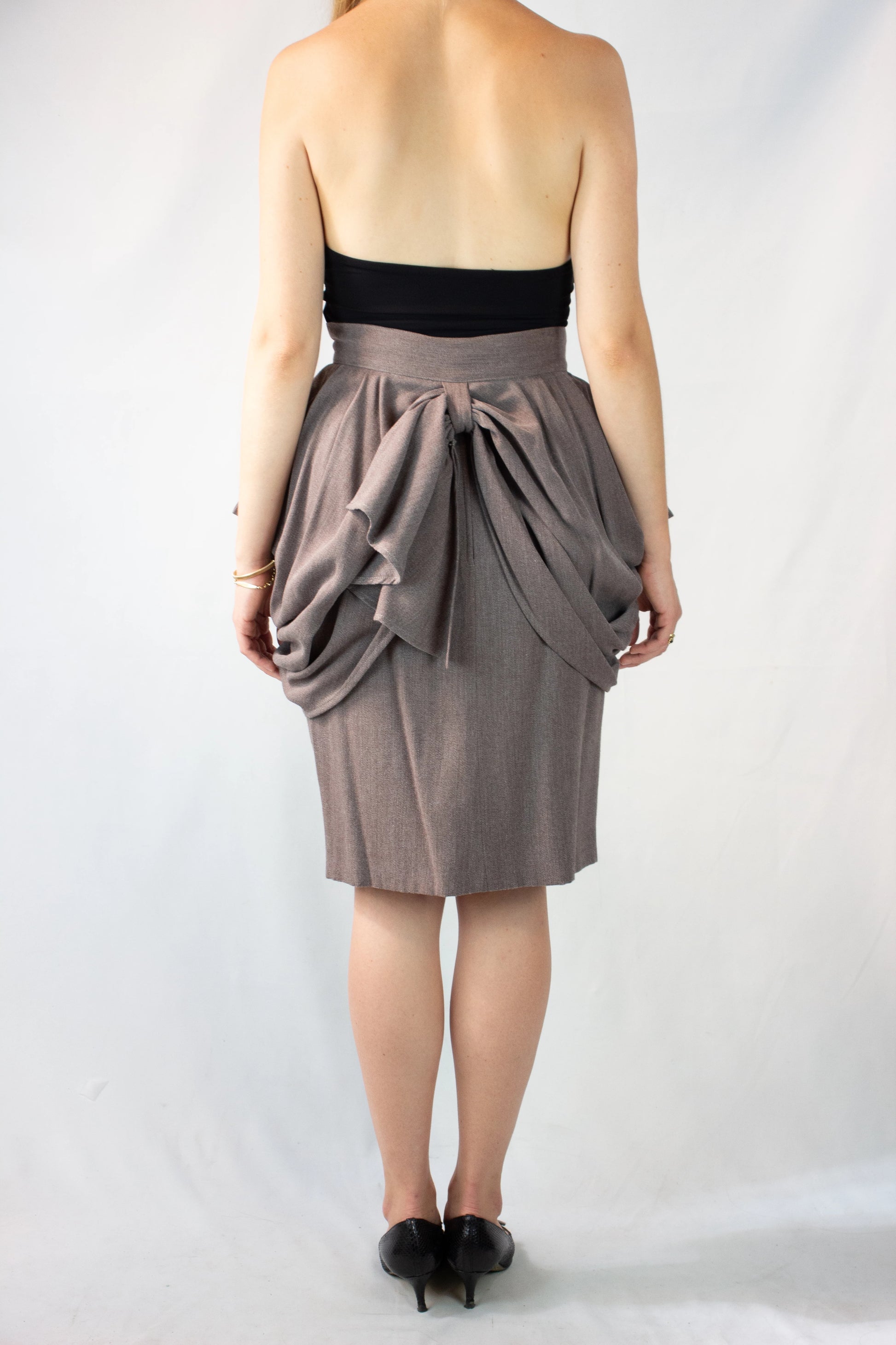 Wool Pencil Skirt with Peplum Belt Detail
