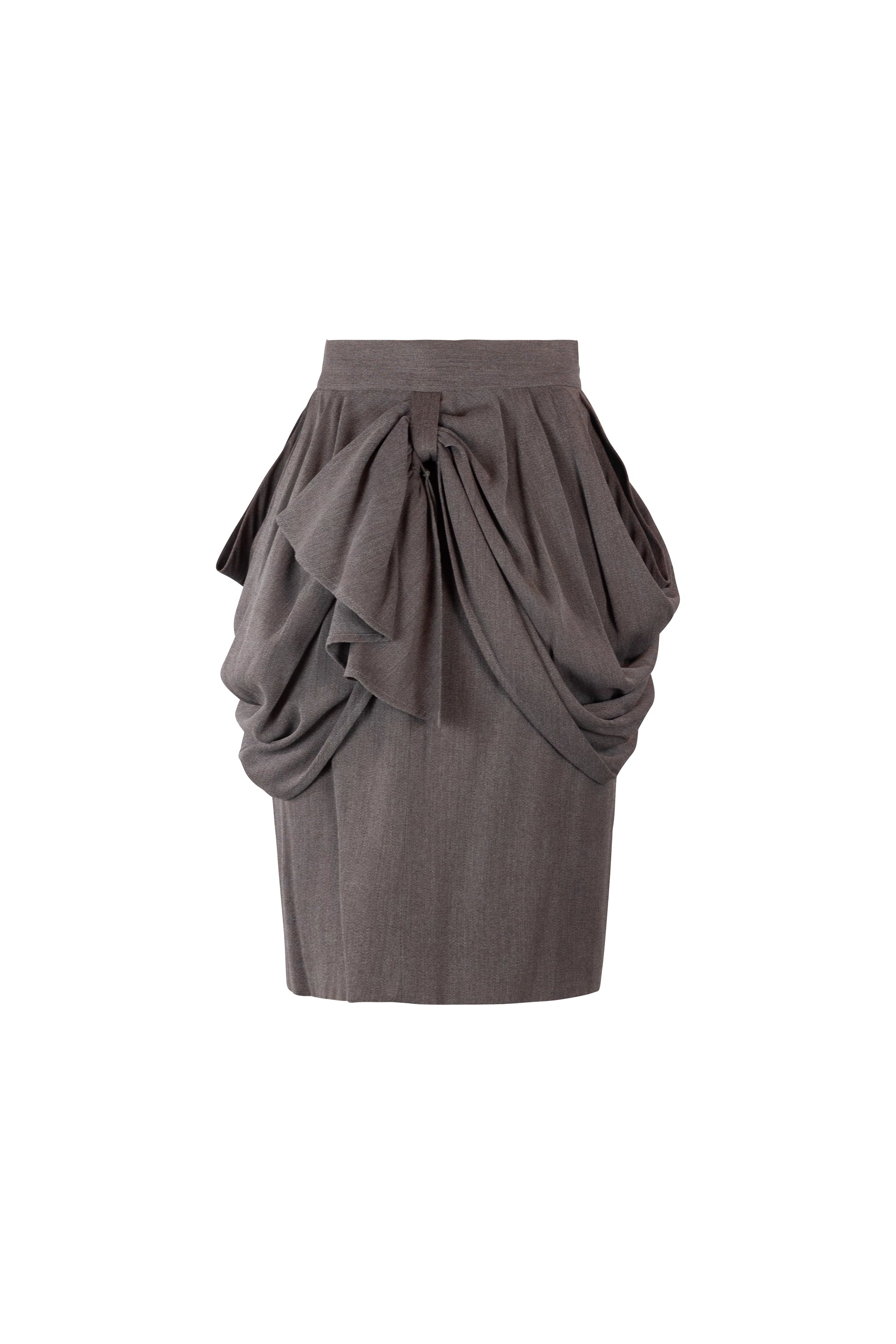 Wool Pencil Skirt with Peplum Belt Detail