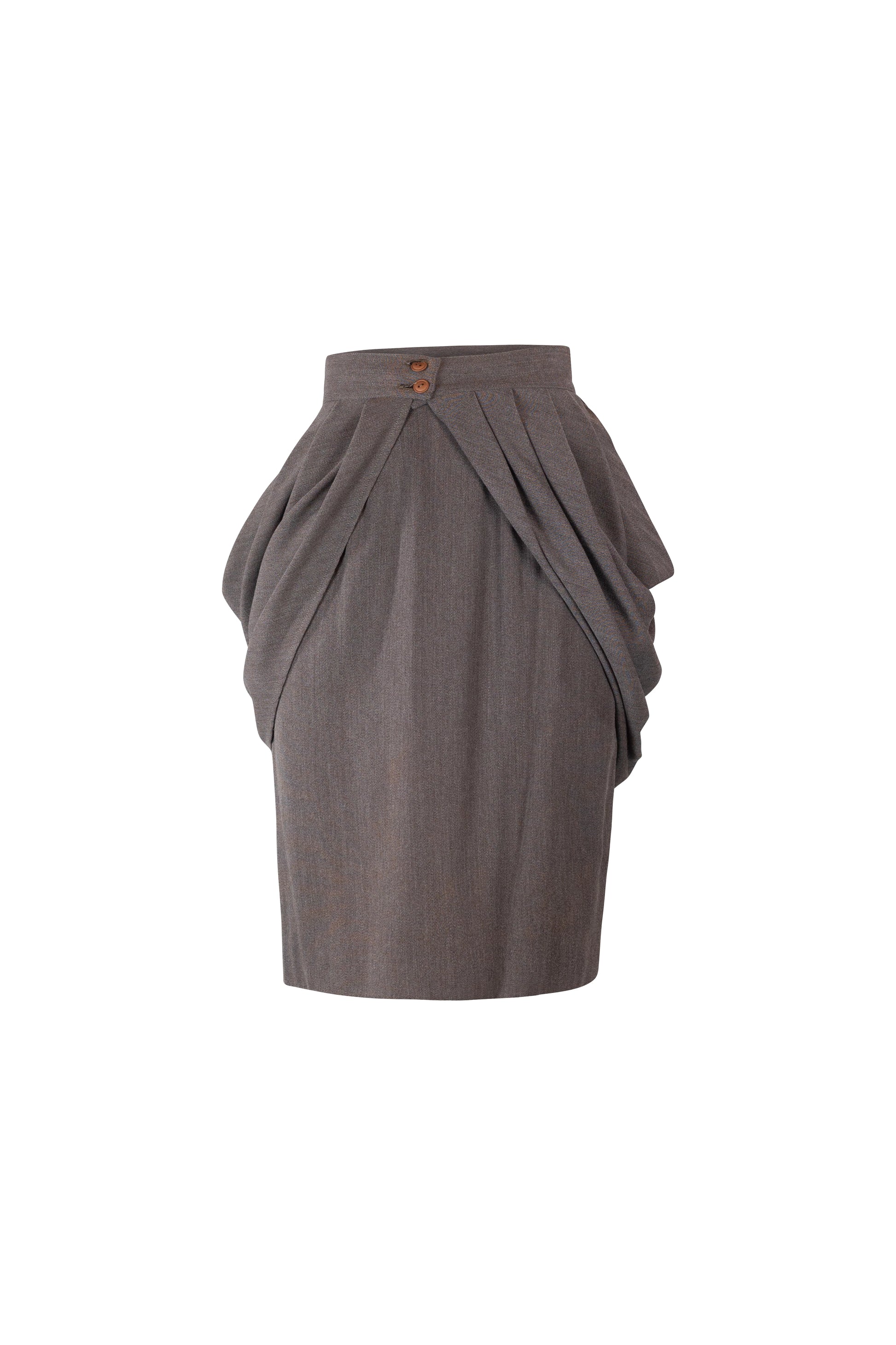 Wool Pencil Skirt with Peplum Belt Detail