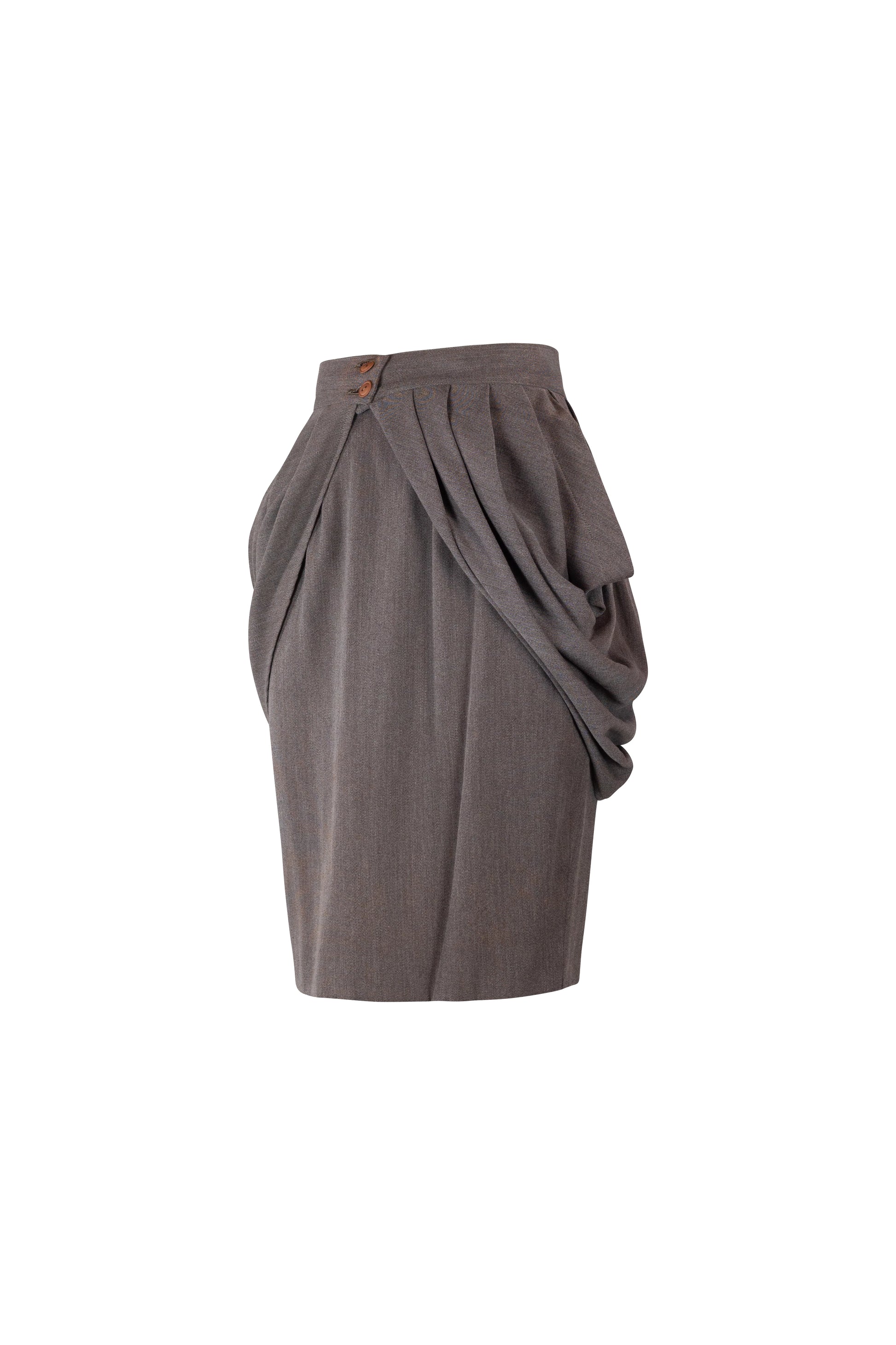 Wool Pencil Skirt with Peplum Belt Detail