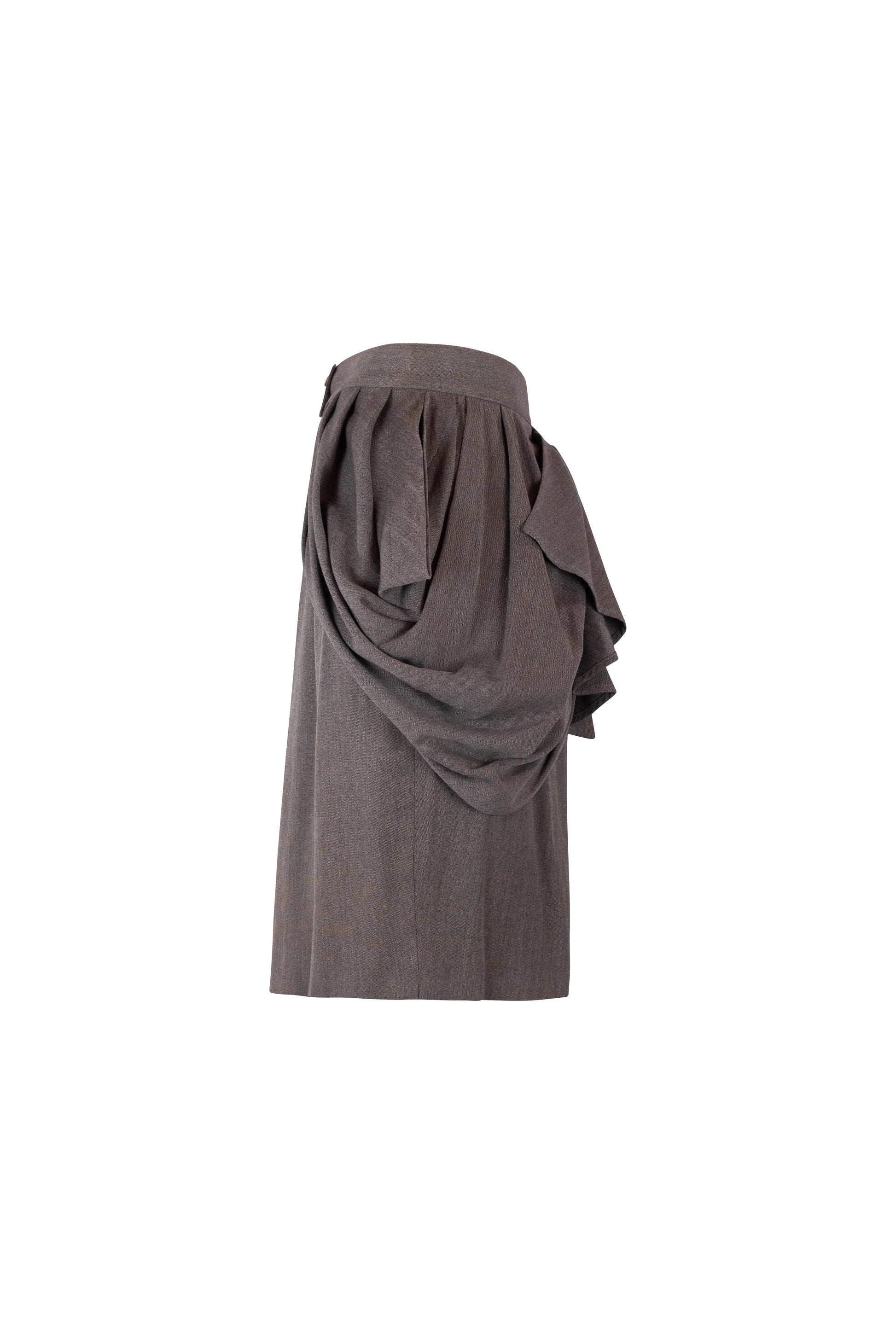 Wool Pencil Skirt with Peplum Belt Detail