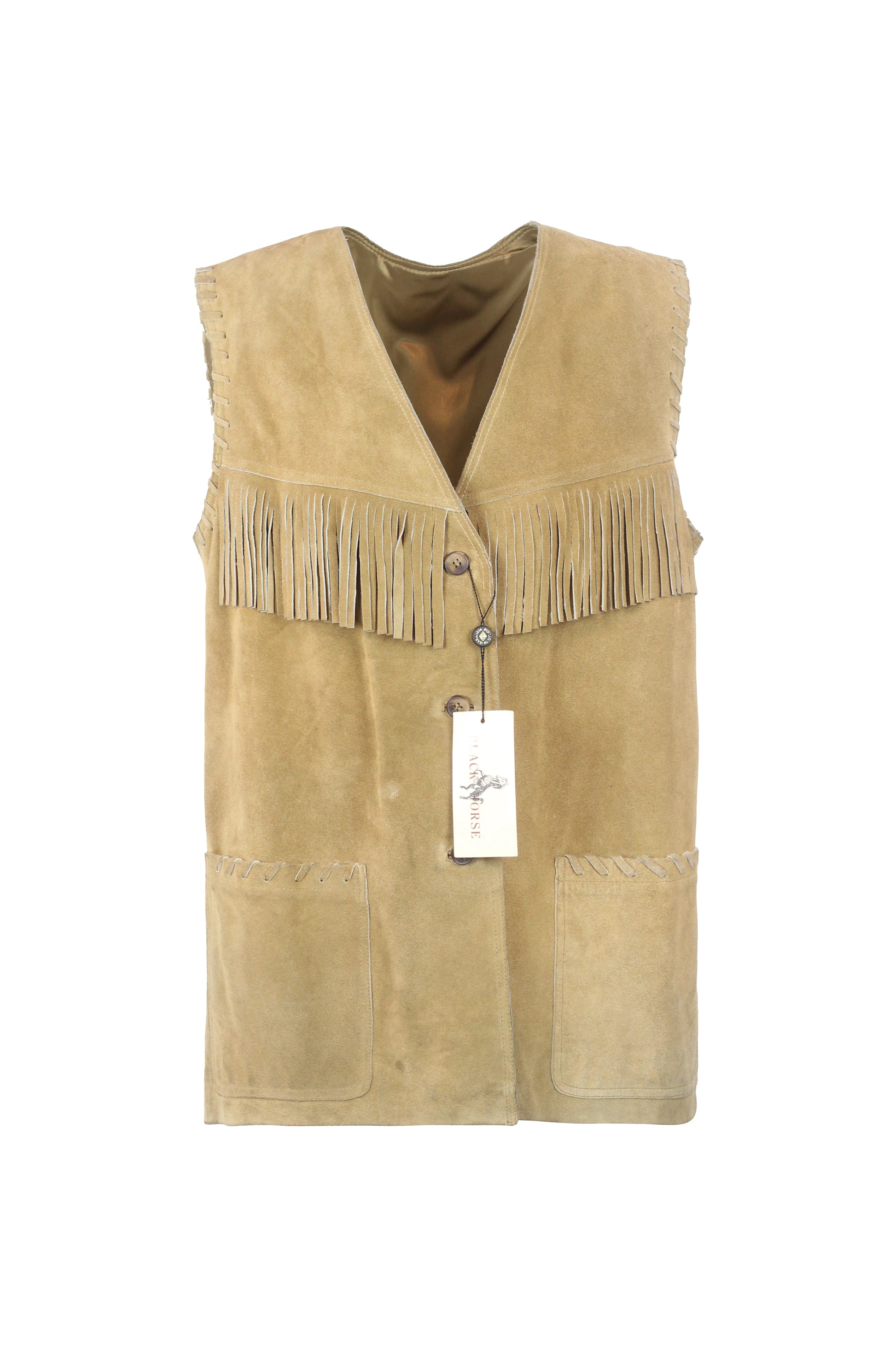 Oversized Beige Suede Vest with Fringes