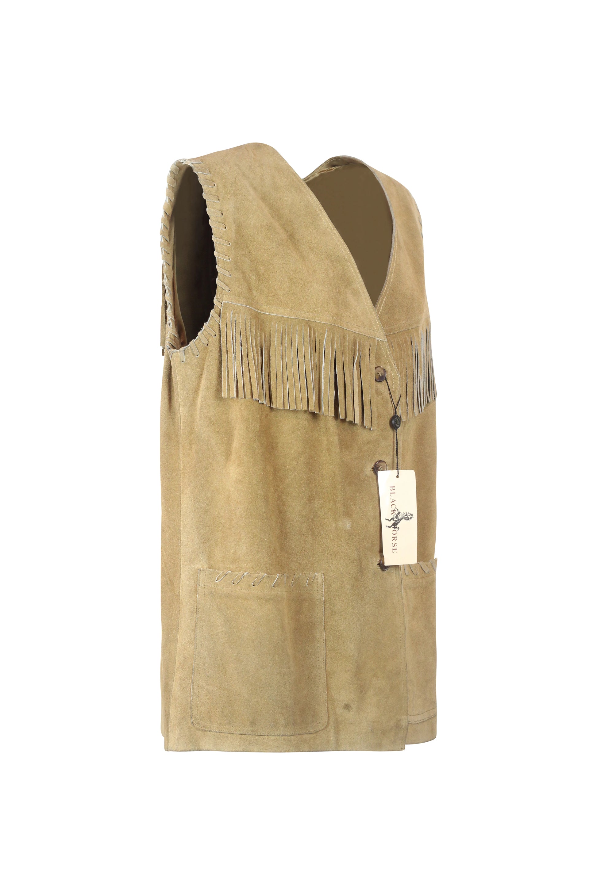 Oversized Beige Suede Vest with Fringes