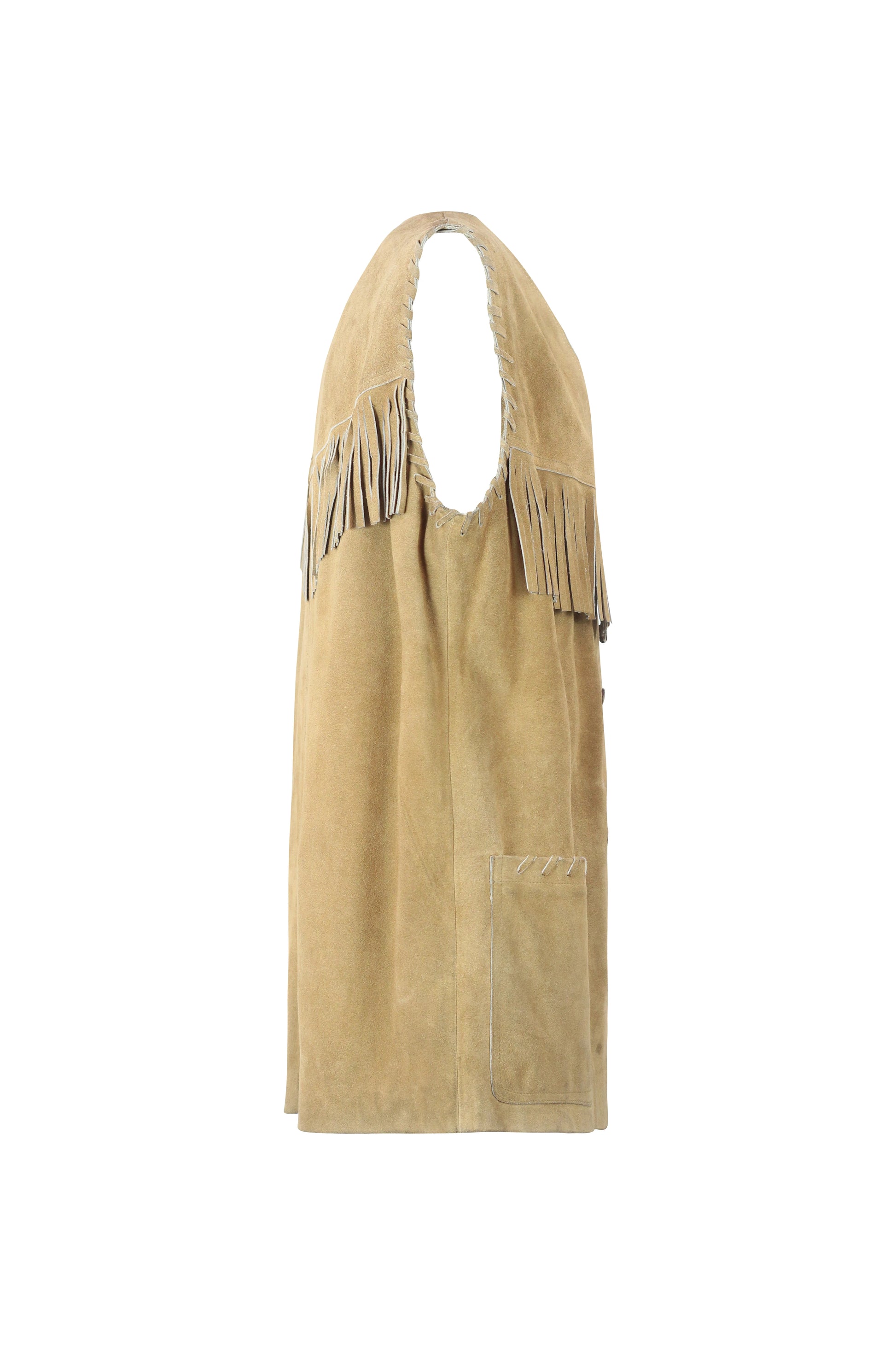 Oversized Beige Suede Vest with Fringes