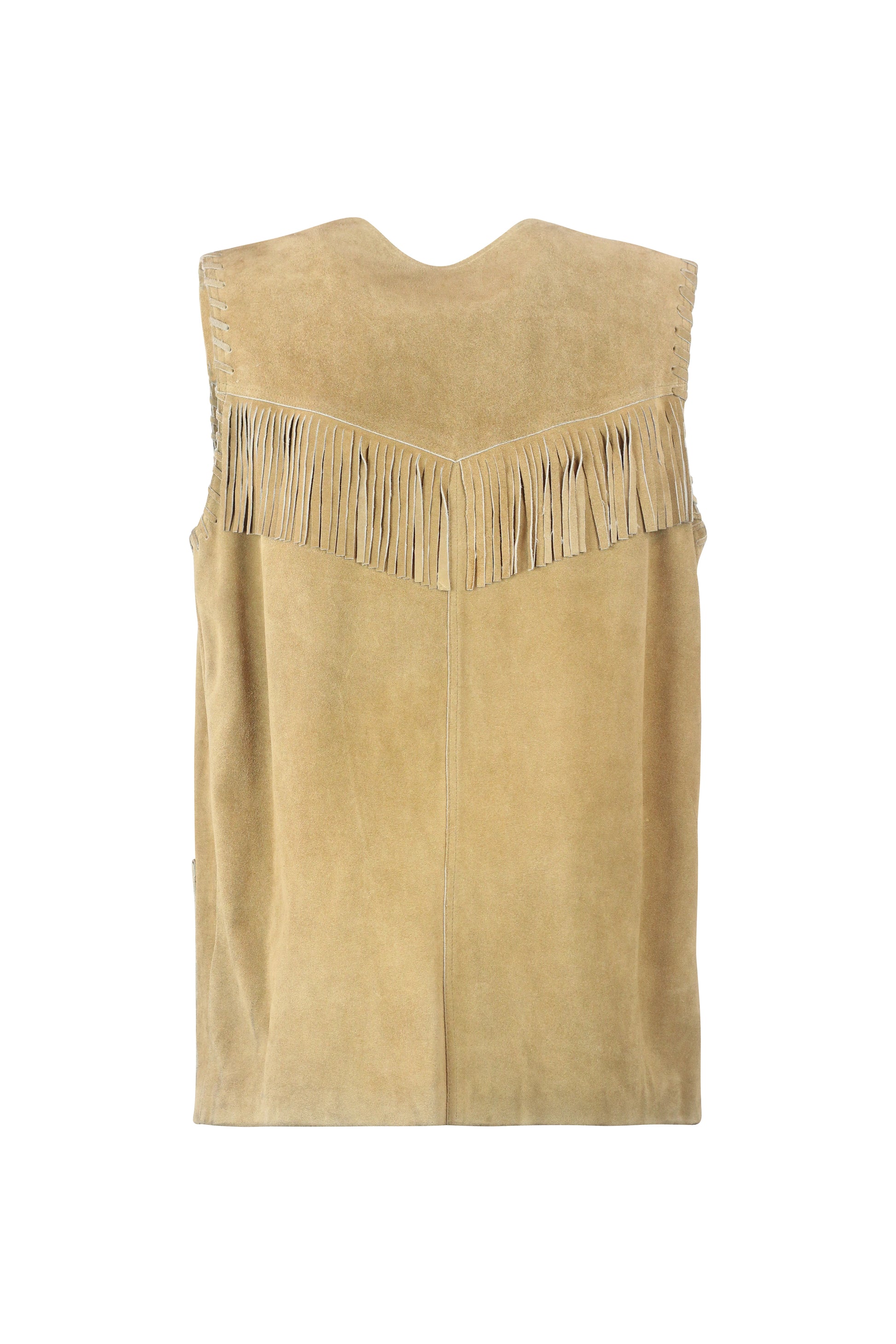 Oversized Beige Suede Vest with Fringes