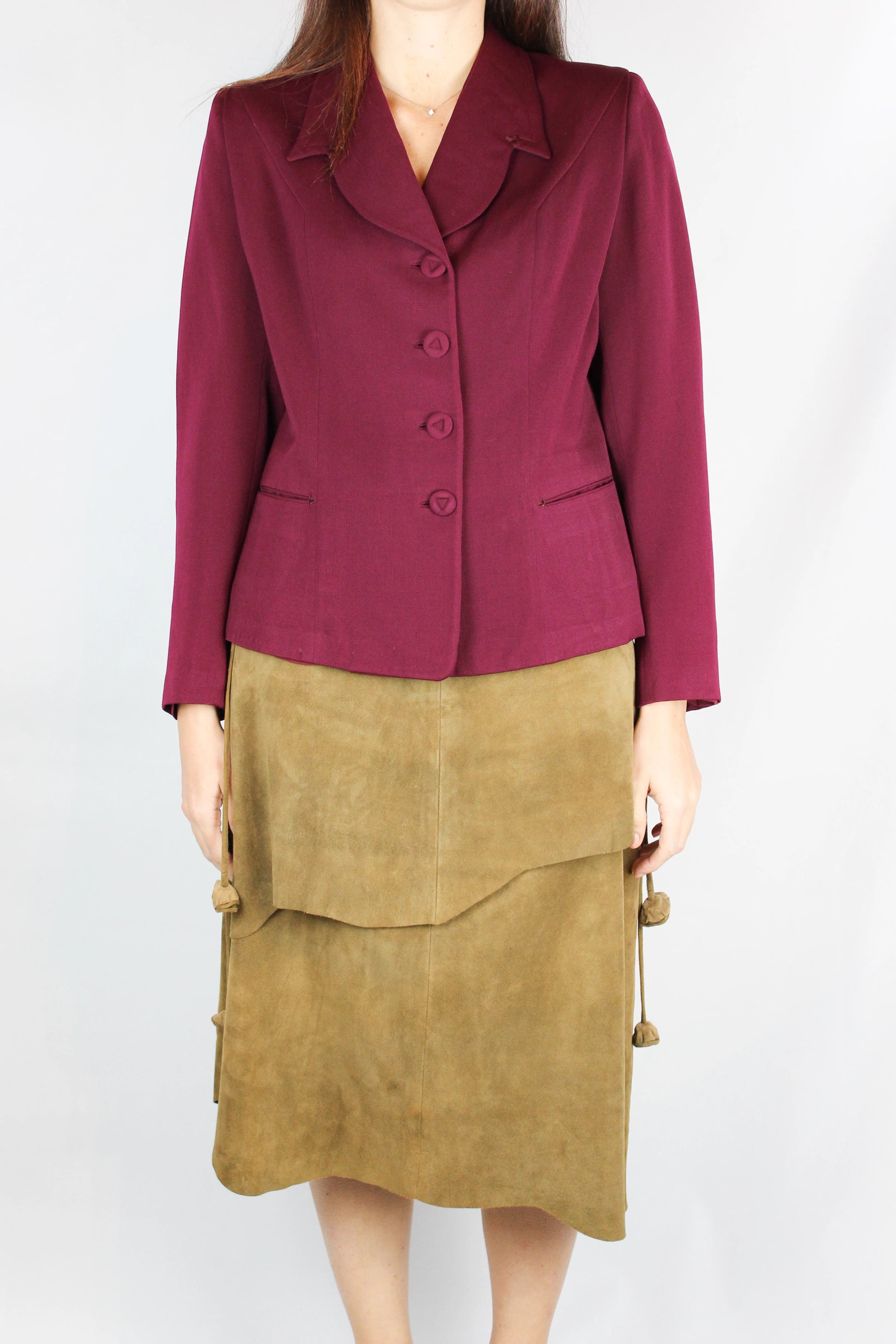 Bordeaux Silk Gabardine Fitted Blazer
