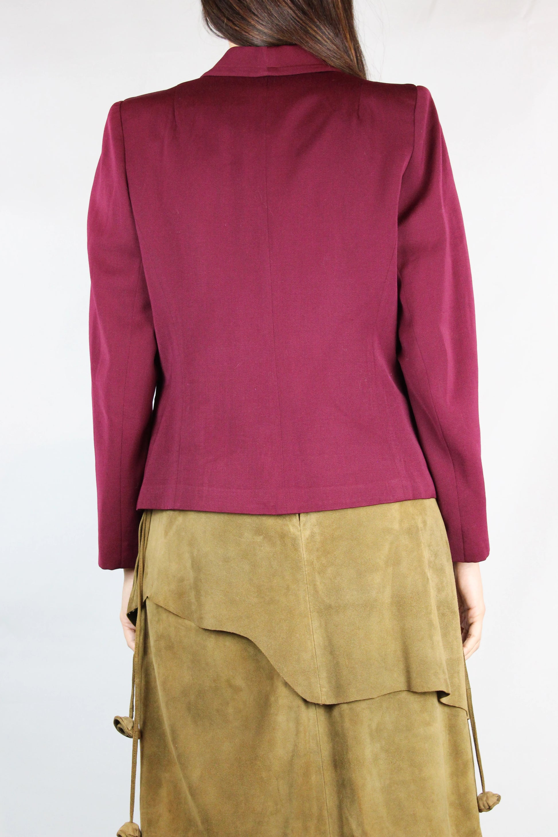 Bordeaux Silk Gabardine Fitted Blazer