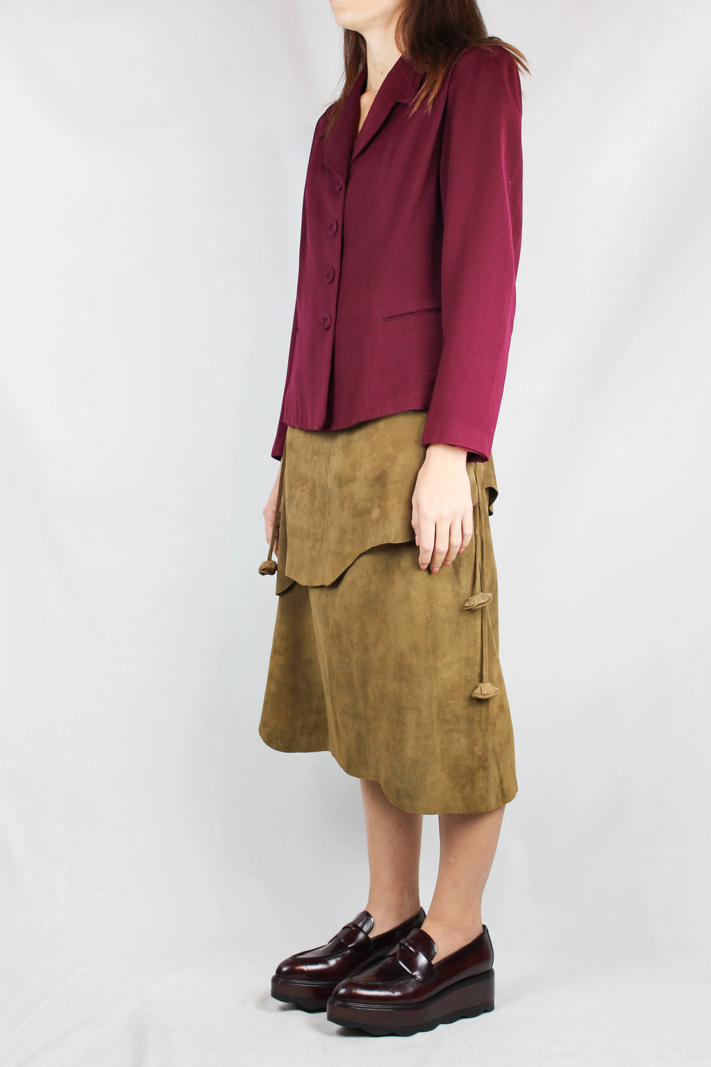 Bordeaux Silk Gabardine Fitted Blazer