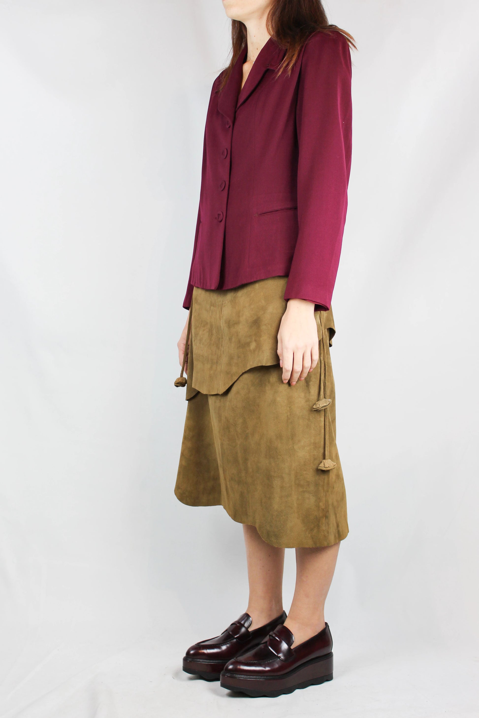 Bordeaux Silk Gabardine Fitted Blazer