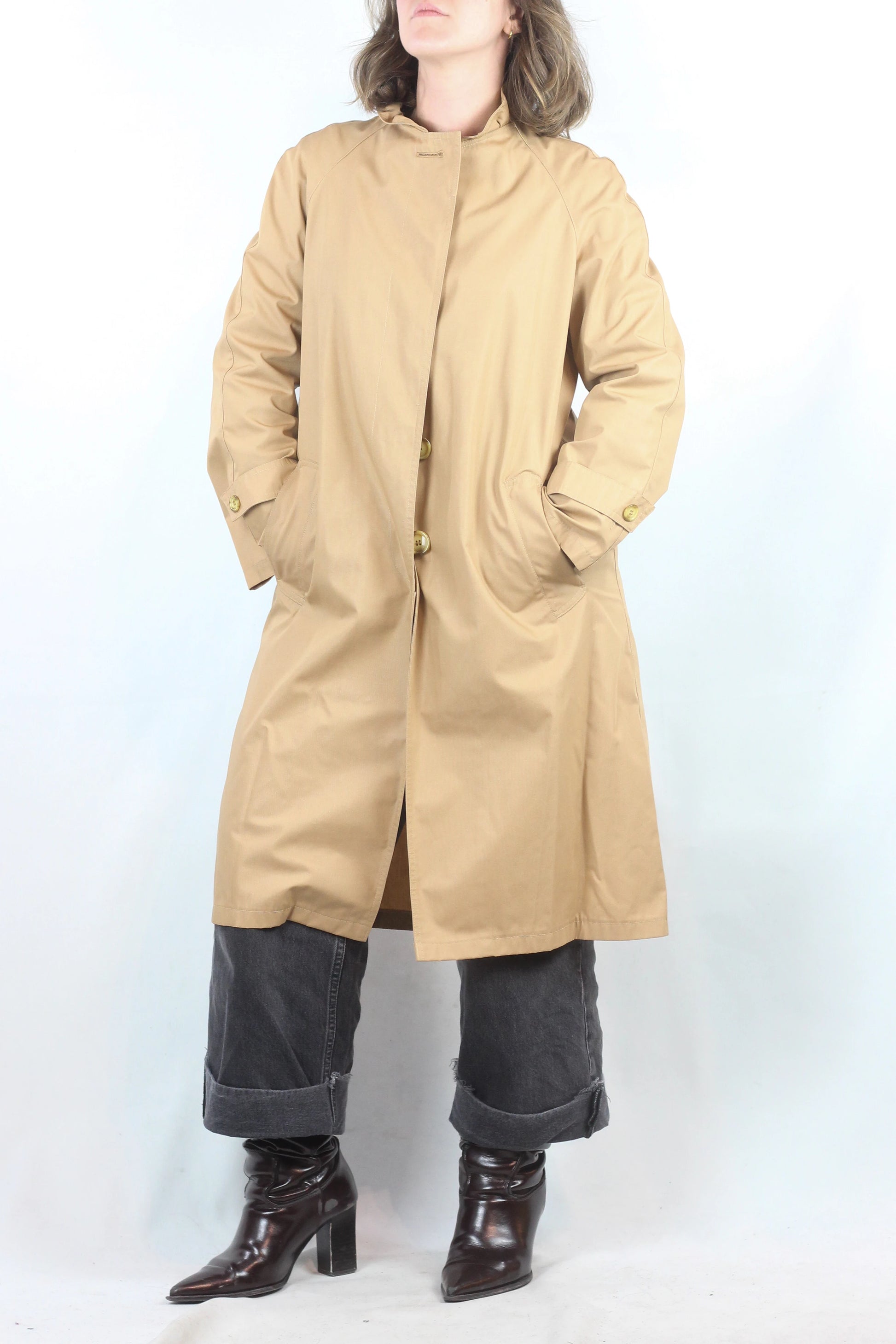 Honey Trench Coat with Ruched Collar