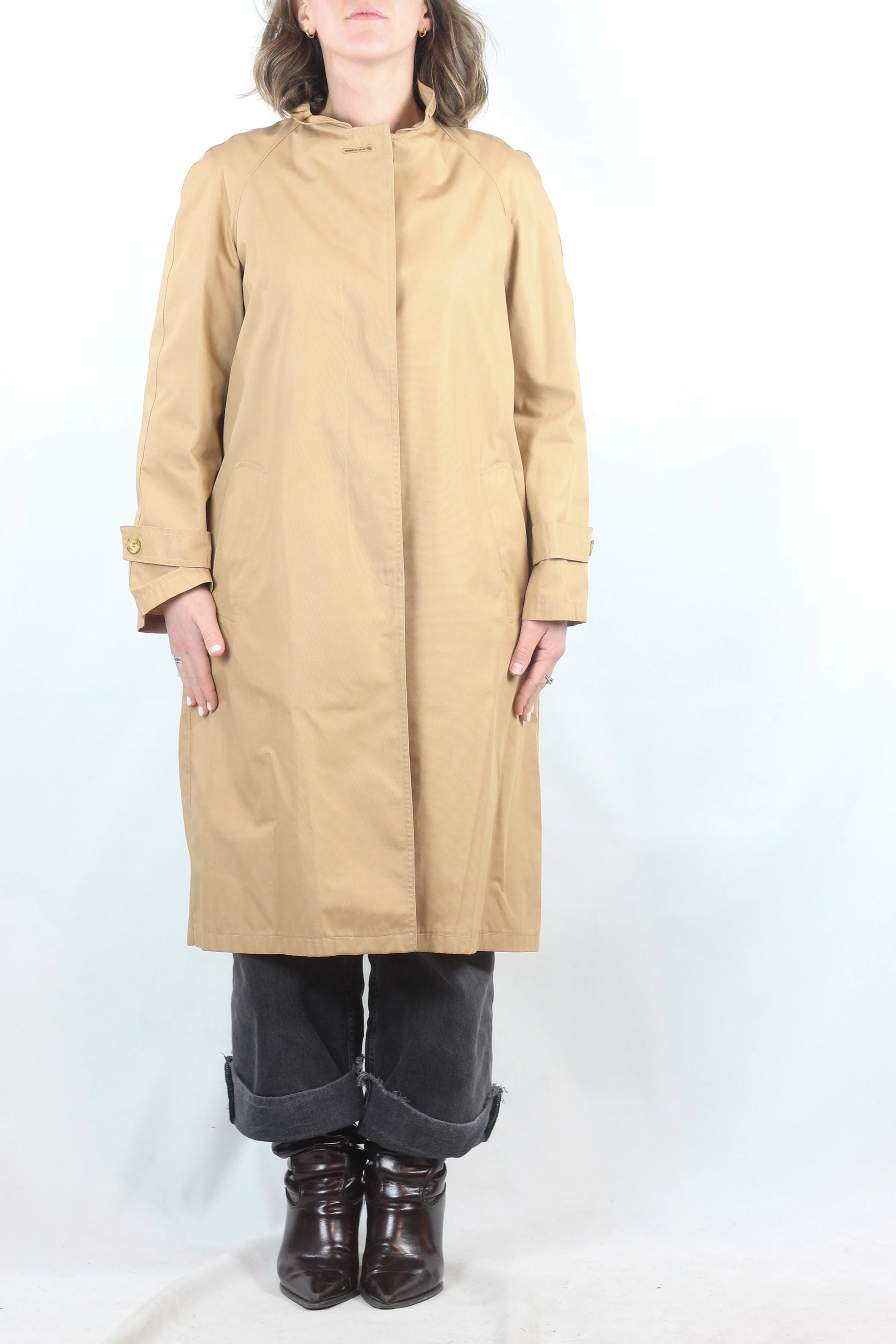 Honey Trench Coat with Ruched Collar