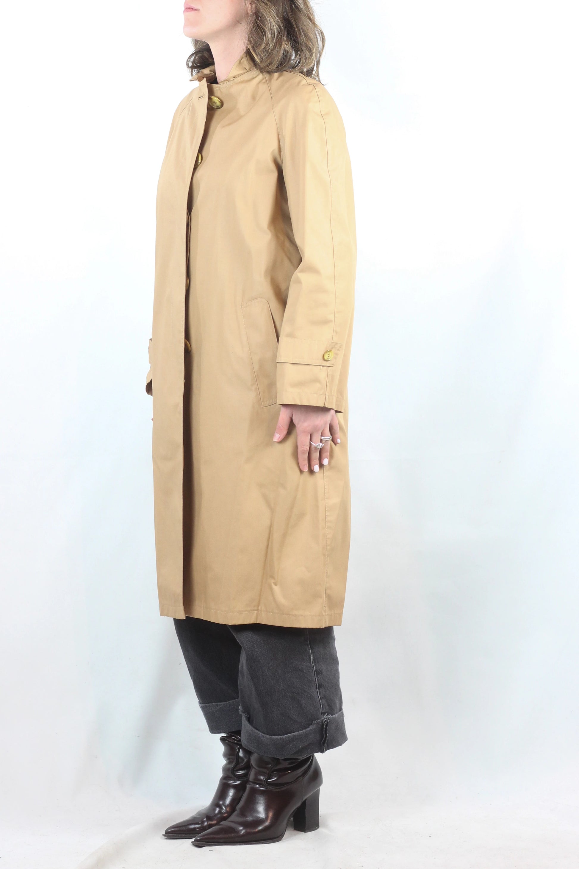 Honey Trench Coat with Ruched Collar