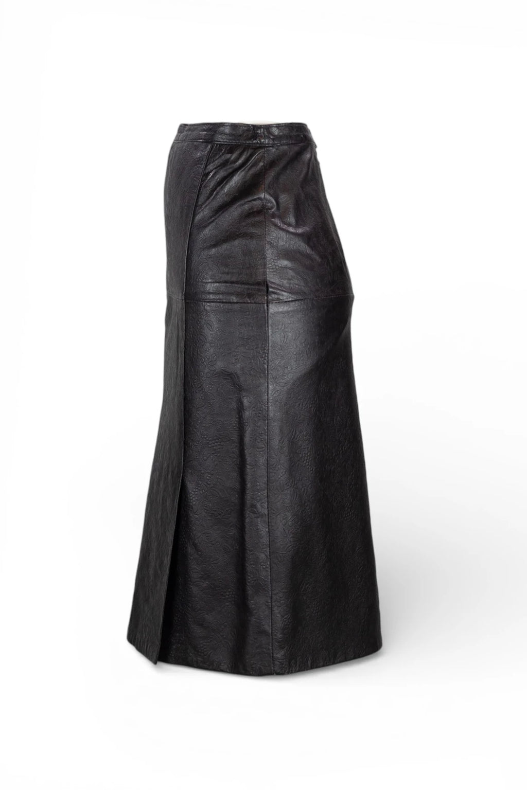 Leather Skirt with Floral Embossing
