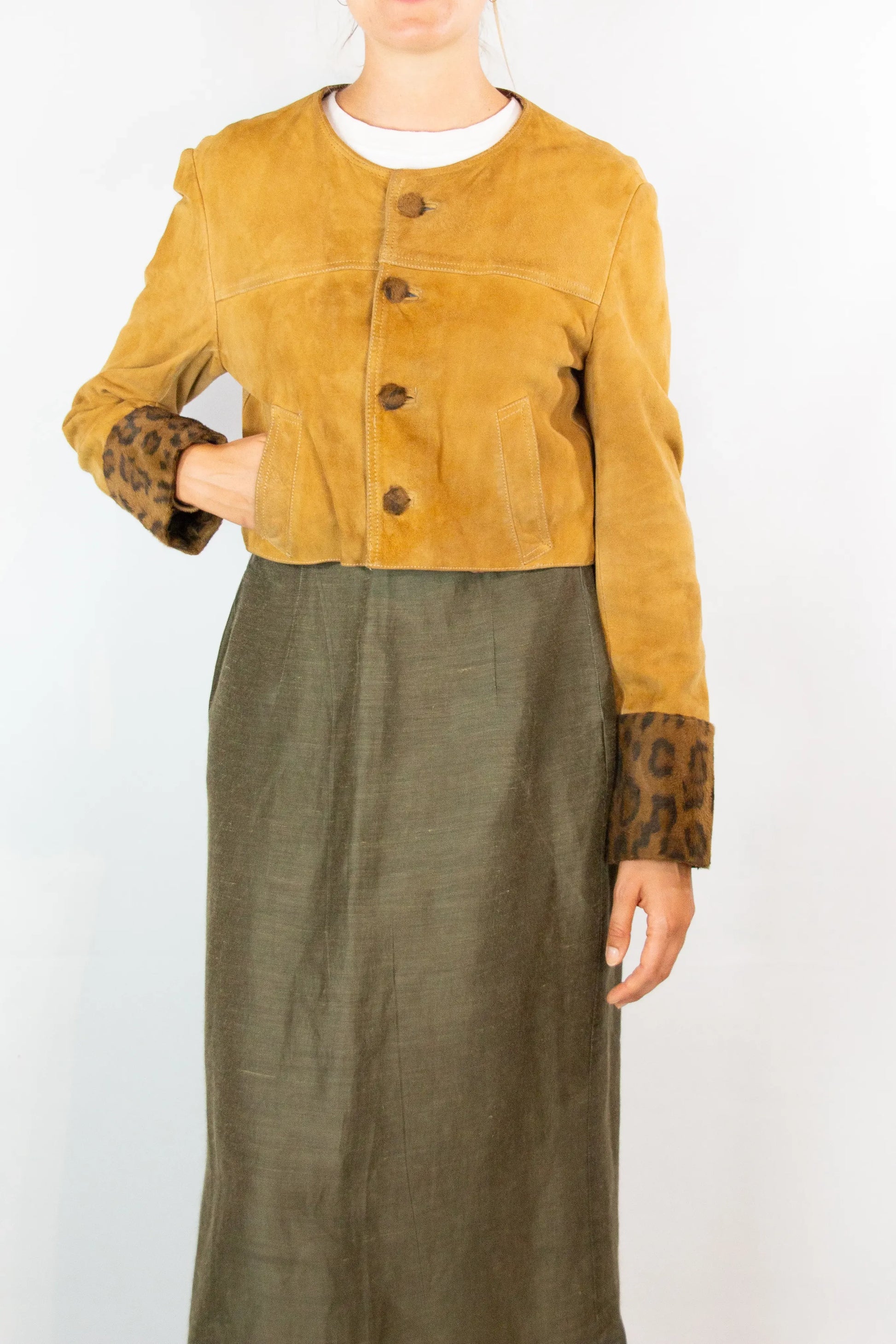Vintage Mustard Suede Cropped Jacket