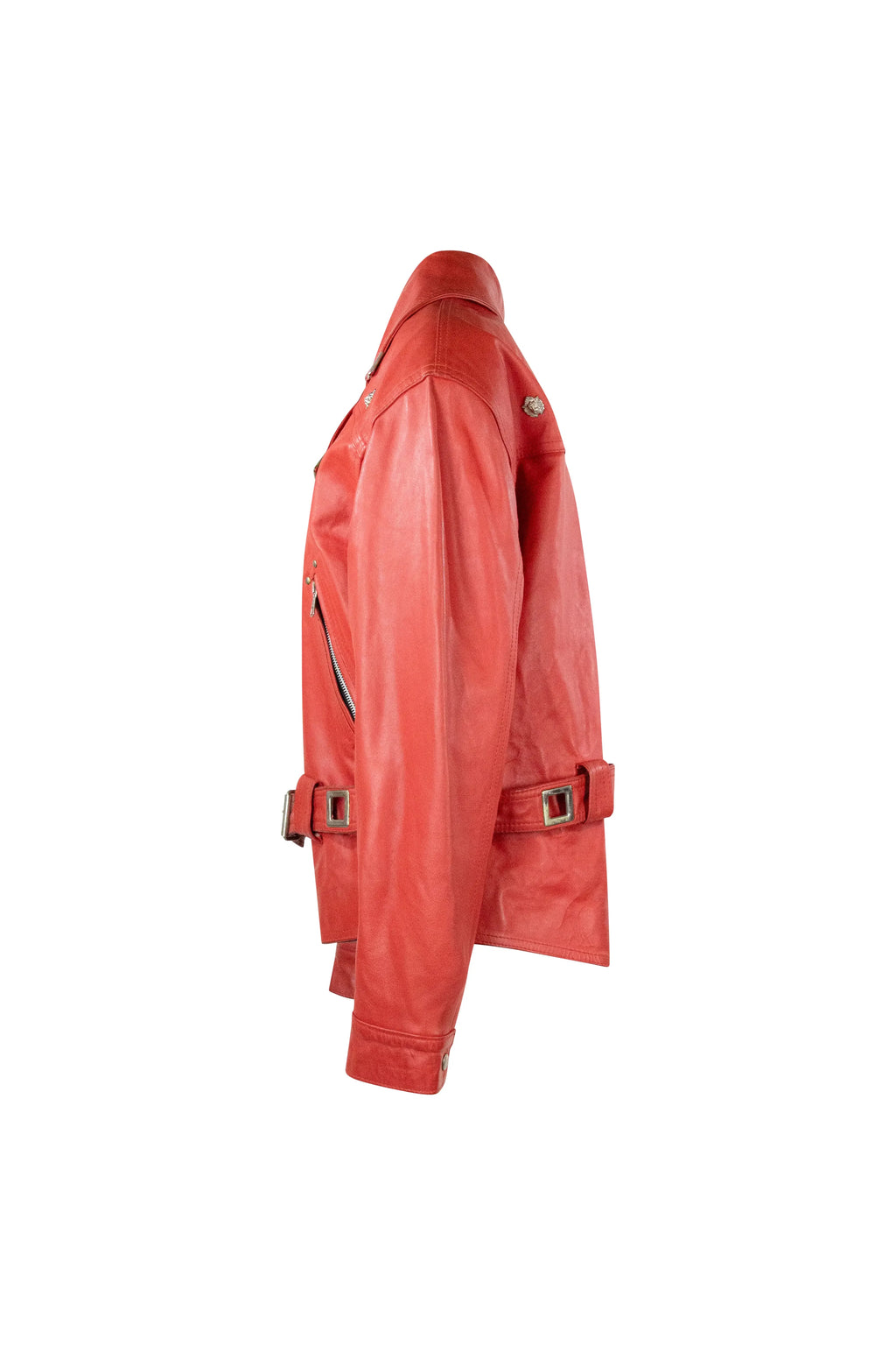 Red Vintage Leather Moto Chiodo Jacket