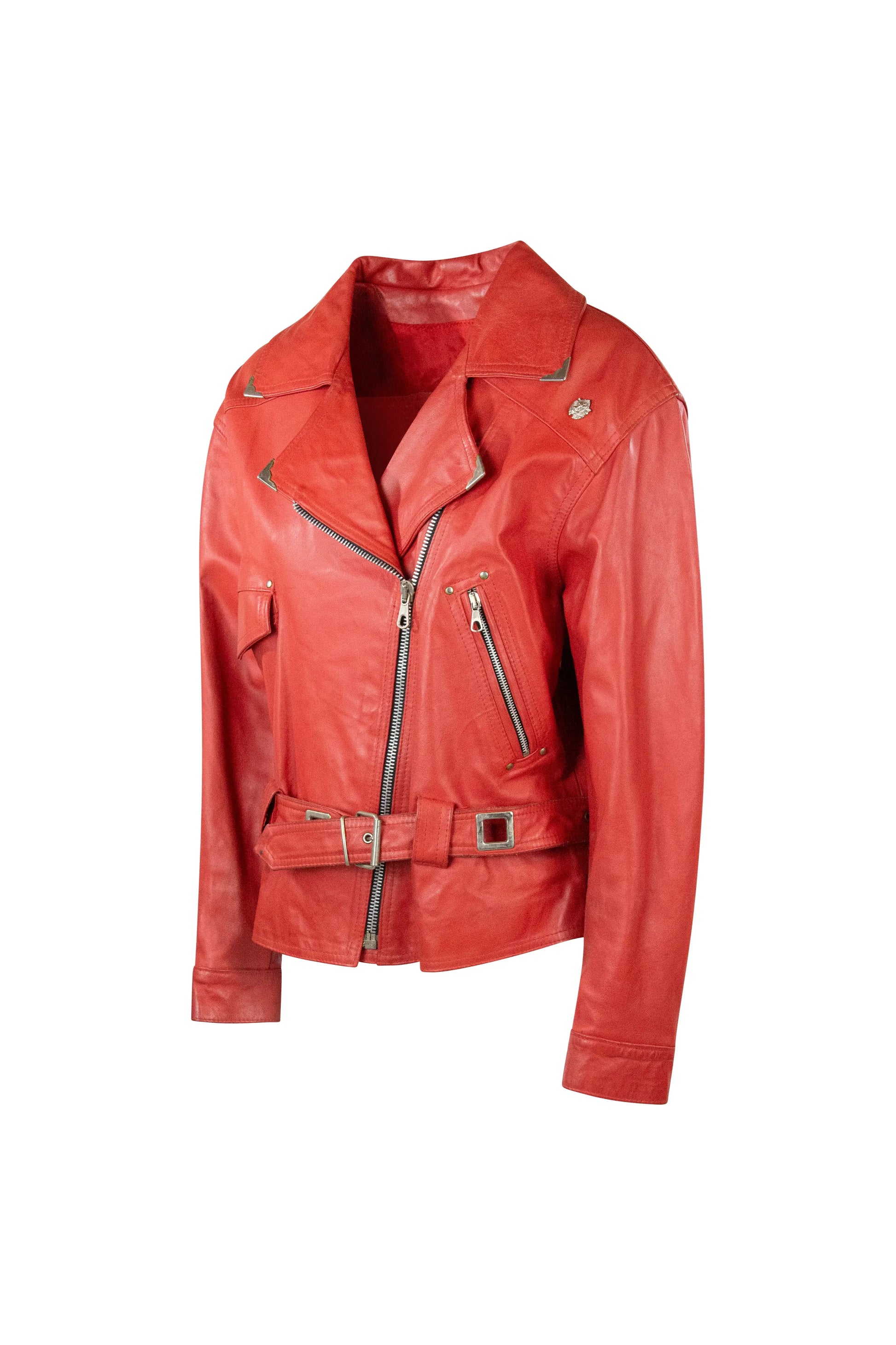 Red Vintage Leather Moto Chiodo Jacket
