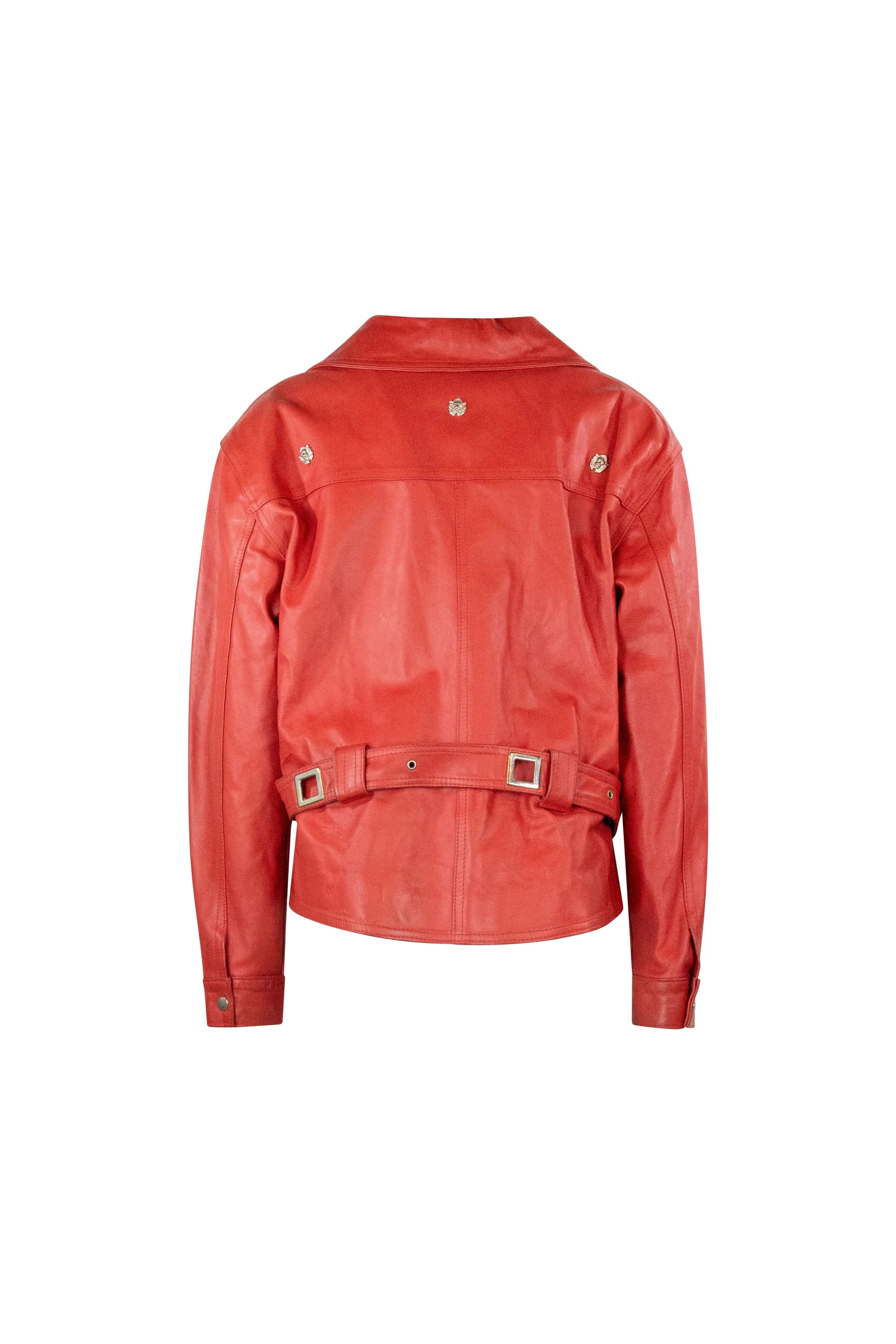 Red Vintage Leather Moto Chiodo Jacket