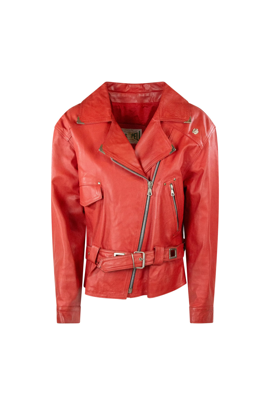 Red Vintage Leather Moto Chiodo Jacket